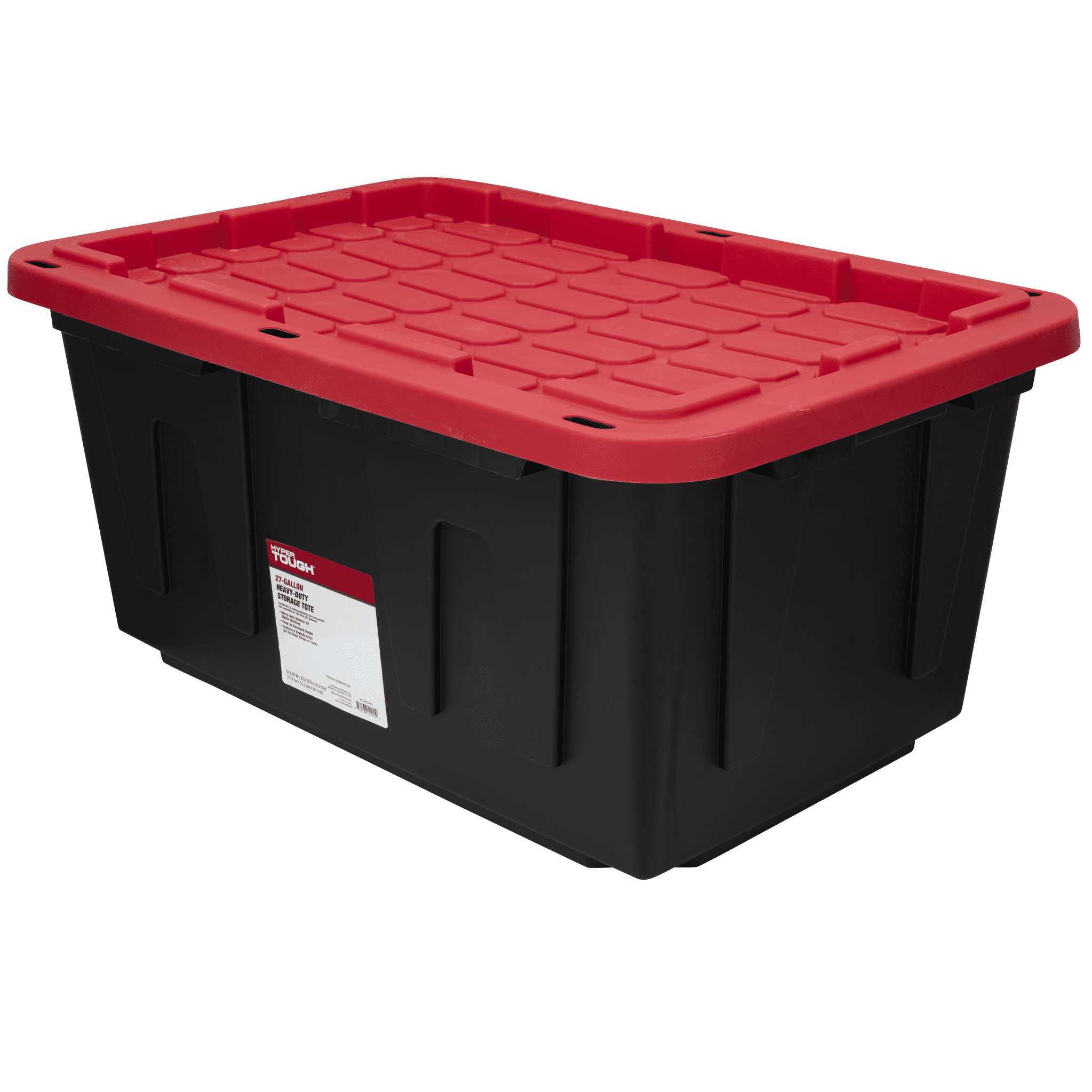 Hyper Tough 27 Gallon Heavy Duty Plastic Storage Bin with Snap-Fit Lid (Black and Red, 27 Gallon) 1y8o4
