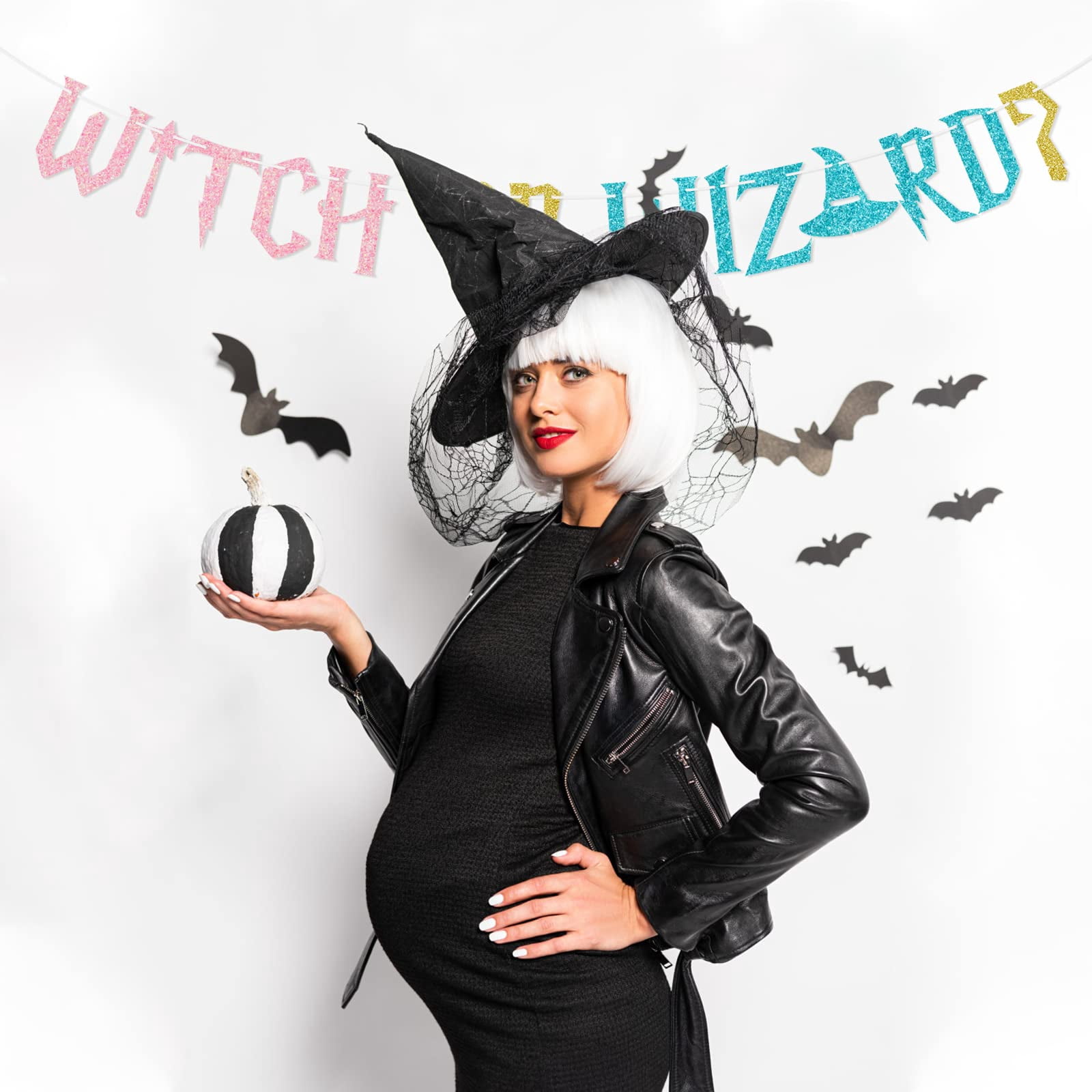 Qttier Witch or Wizard Glitter Banner, Gender Reveal Party Decorations (Pink and Blue, 9.8 ft) nbwto