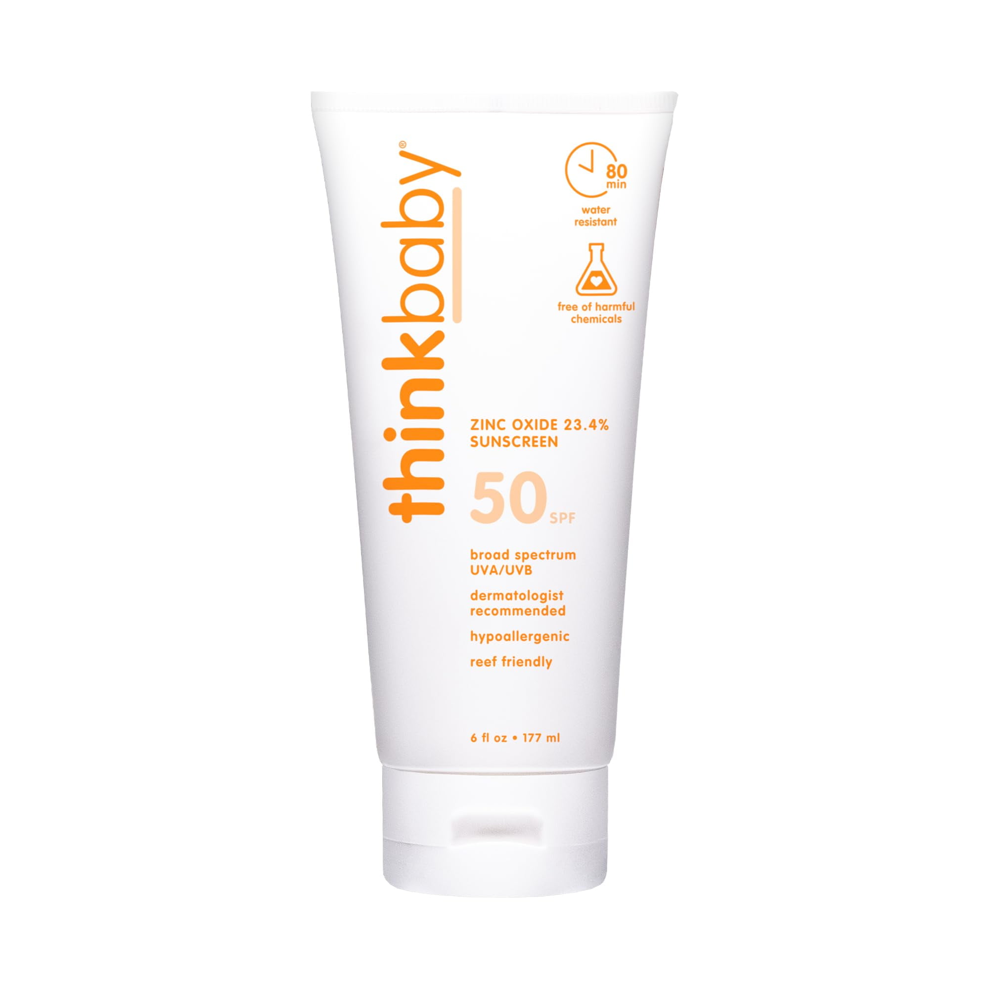 Thinkbaby SPF 50+ Mineral Sunscreen for Babies (Broad Spectrum, Water Resistant, 6 oz) ora37