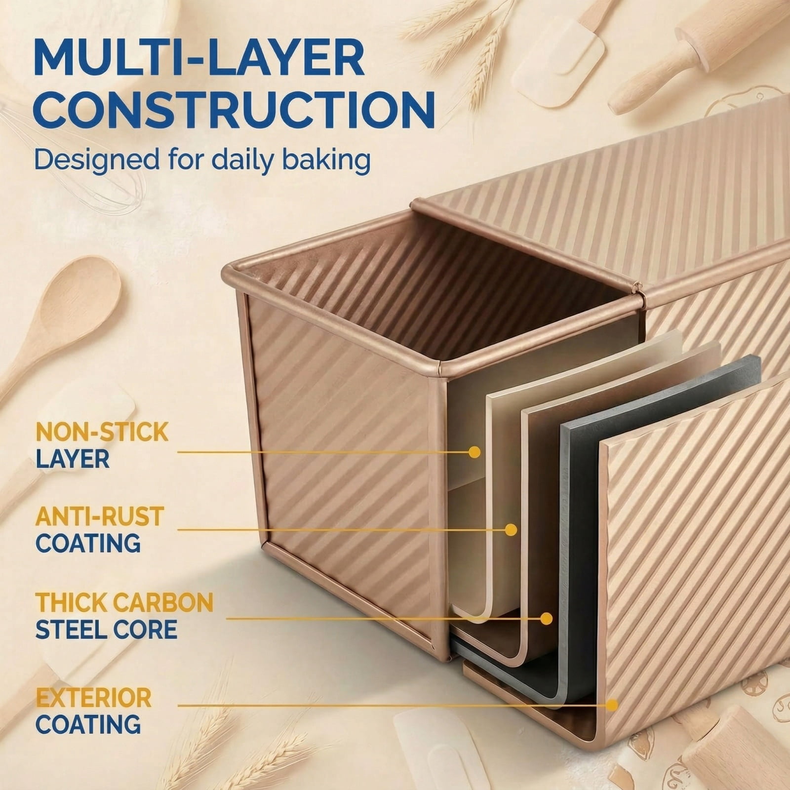 LYLHZRMDGC Pullman Bread Loaf Pan with Lid (Gold, 2.2 lb) hkb8p