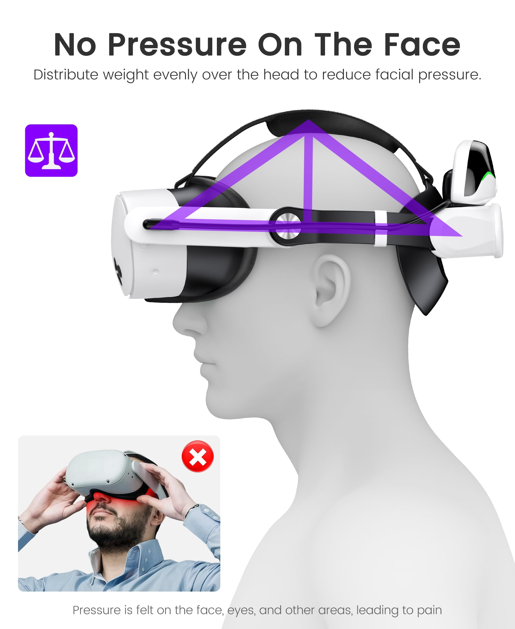 QQV VR Headset Strap for Meta Quest 3/3S/2 with Dual Magnetic Battery Packs and Charging Station (White, 20000mAh) my5q5
