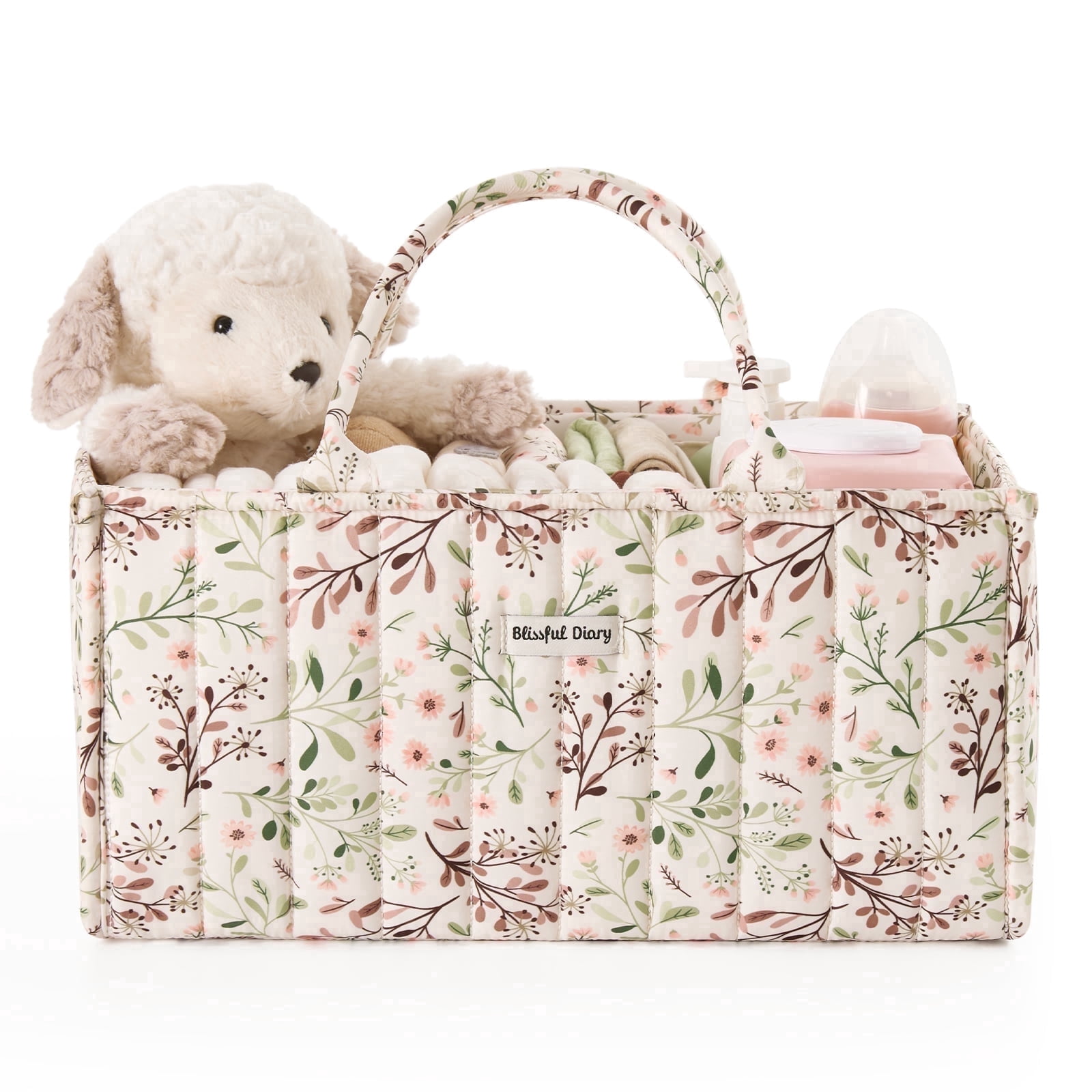 Blissful Diary Diaper Caddy Organizer, Portable Nursery Storage Basket for Baby Essentials (Beige, 15 in x 10 in x 7 in) a2ruw