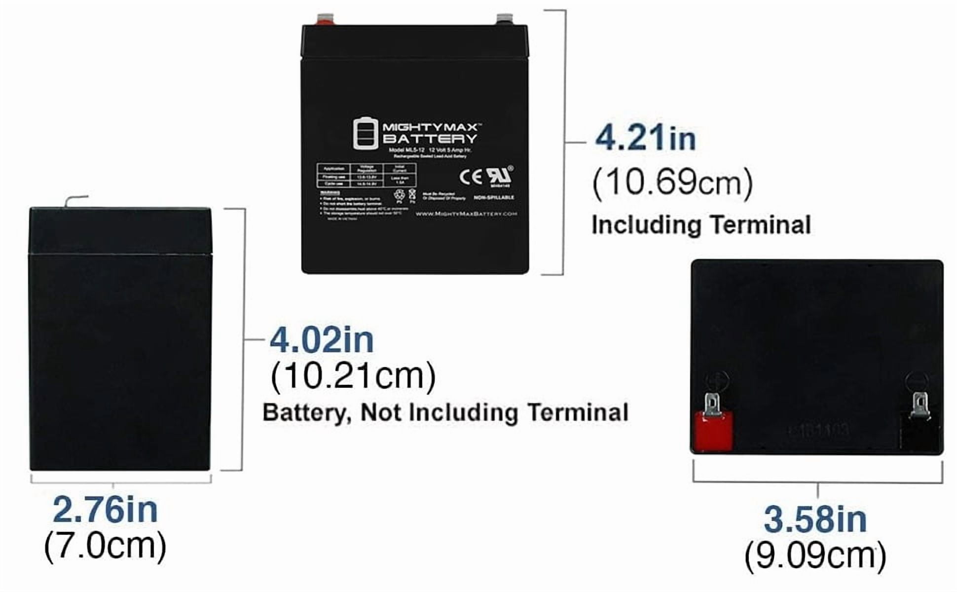 Mighty Max Battery 12V 5AH SLA AGM Rechargeable Battery (F1 Terminal, 3.58 in x 2.76 in x 4.21 in) wqygy