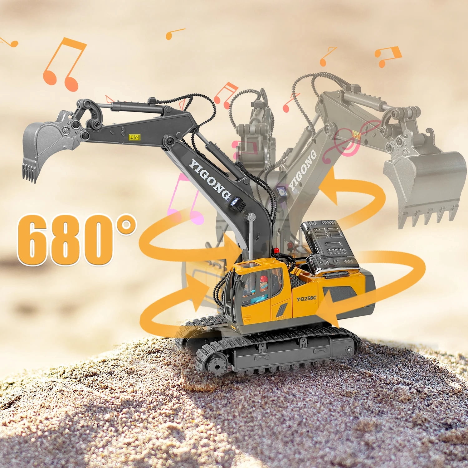 TZDZRC Remote Control Excavator, 11 Channel RC Construction Vehicle, Fully Functional Alloy Bucket (Yellow, 1/20 Scale) hynbb
