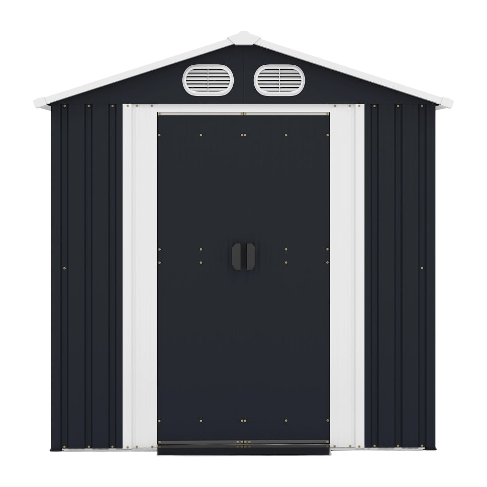 Generic Metal Storage Shed Outdoor Garden Tool House with Lockable Doors and Air Vents (Grey, 8x6 ft) nbo5r