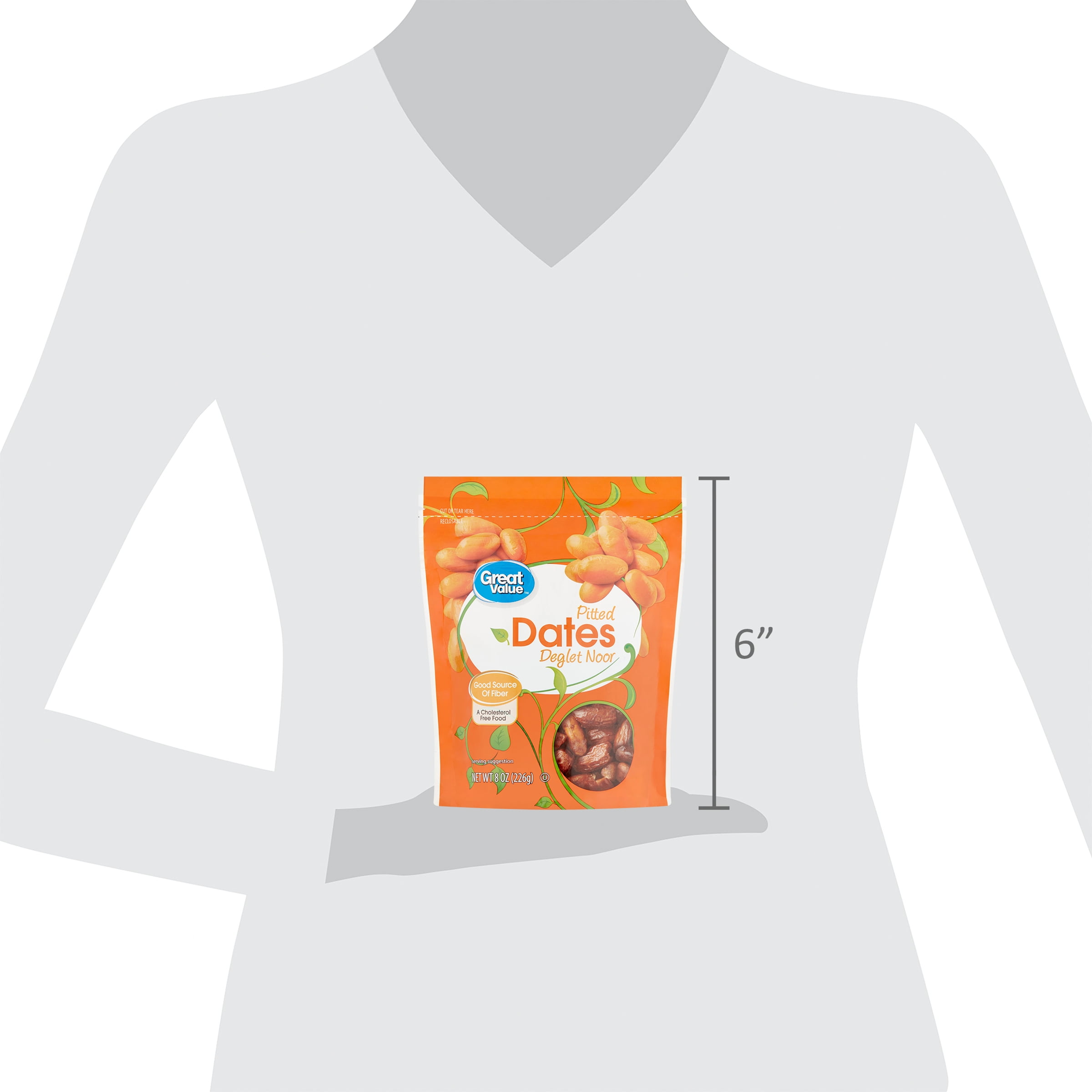 Great Value Pitted Deglet Noor Dates Dried Fruit (Natural Sweet Snack, 8 oz) yklna