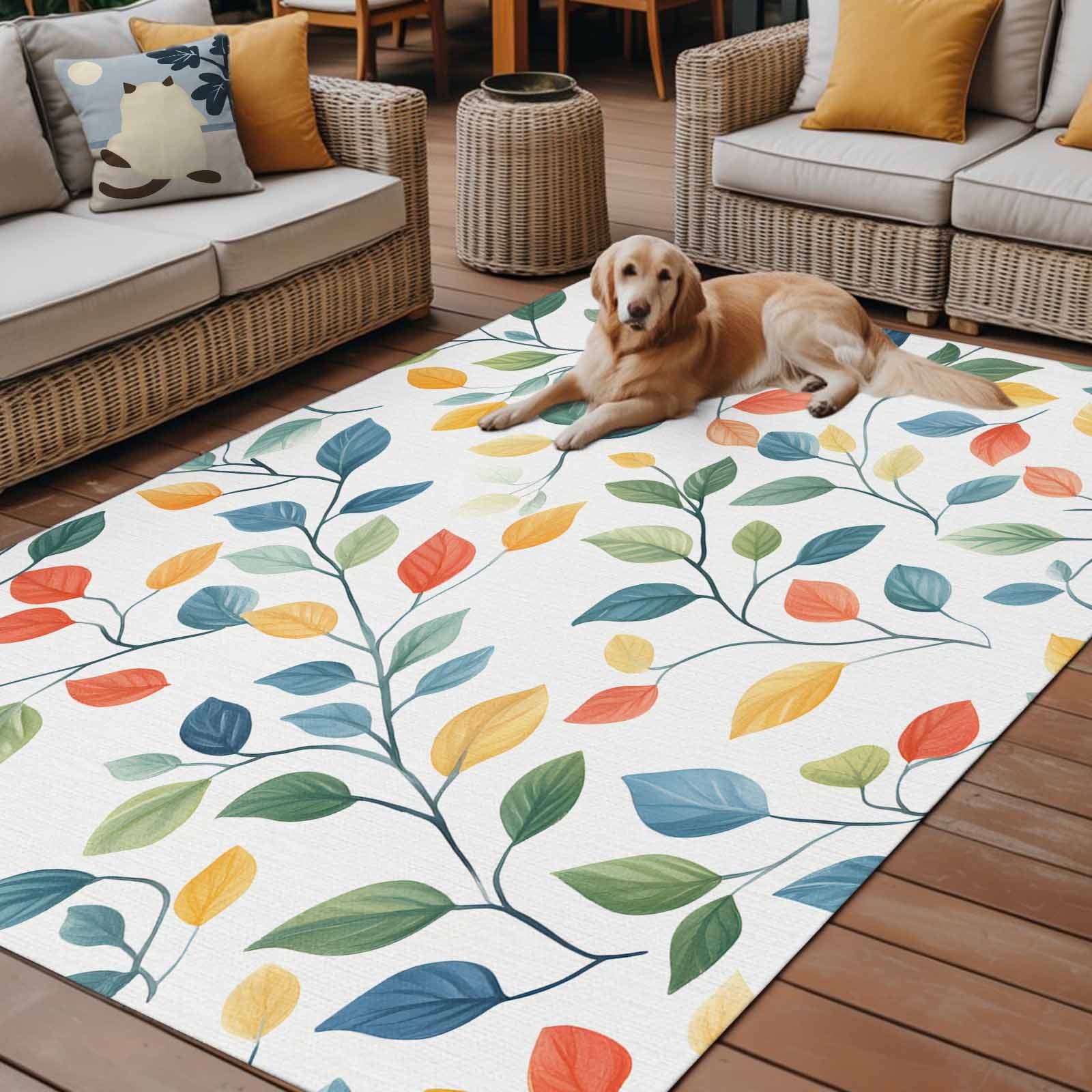 LBCASA Botanical Outdoor Area Rug, Washable Non-Slip Floor Carpet for Patio and Deck (Green, 3 ft x 5 ft) evnfs