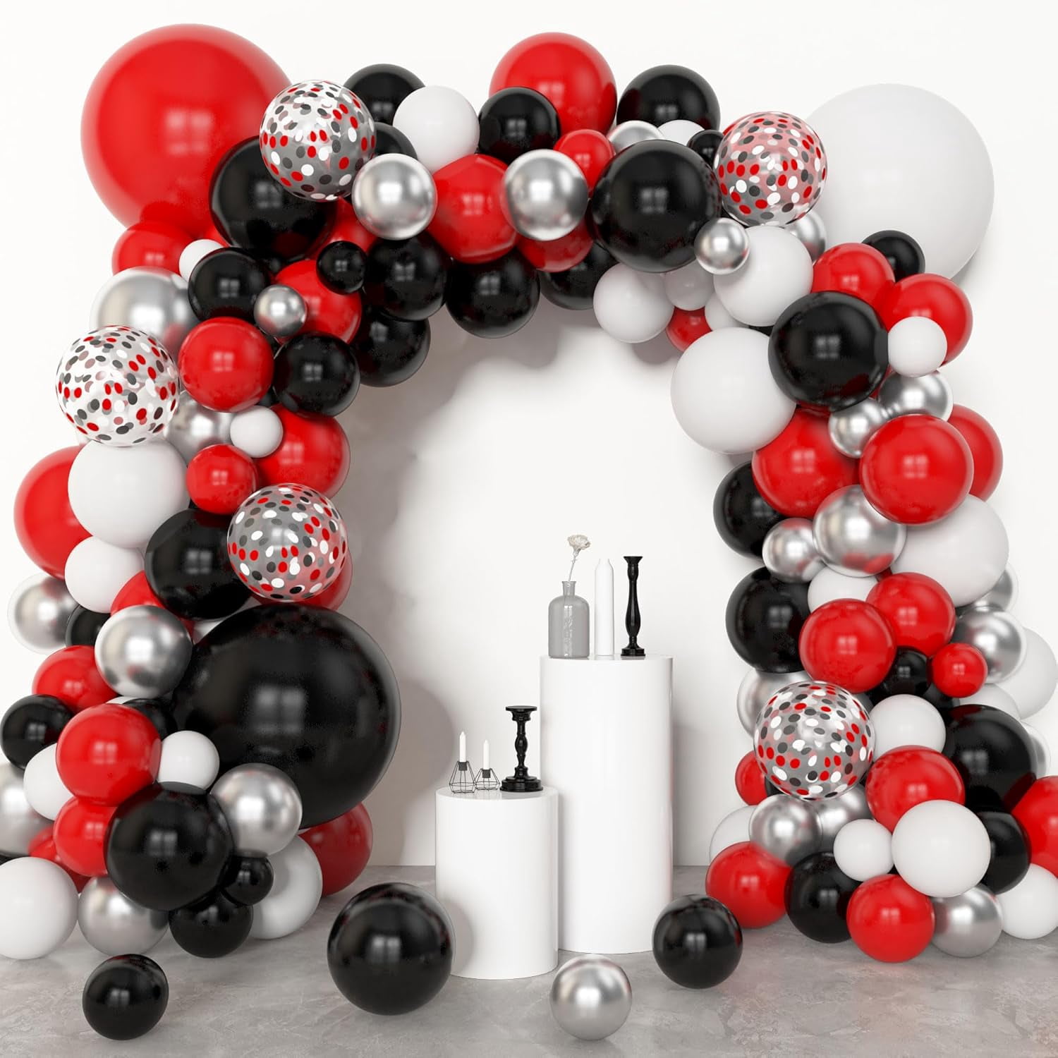 Generic Balloon Arch Garland Kit (153-Piece Set, Red Black White Silver Metallic Confetti Latex Balloons, 5 in to 18 in) 2th79