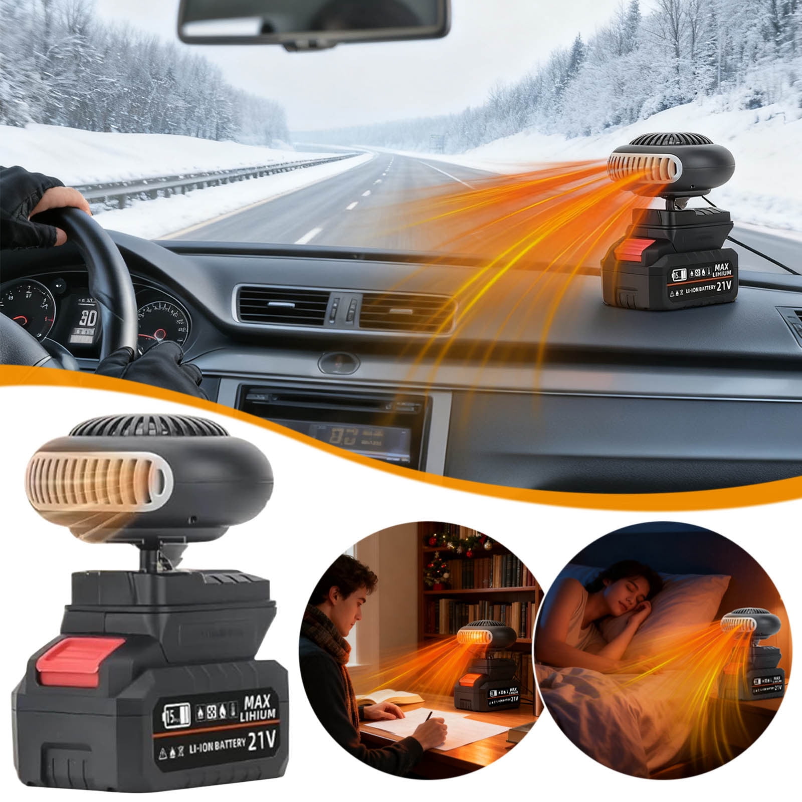 Yghzkop Portable Battery Powered Heater, Cordless Rechargeable Space Heater for Office, Car, and Camping (360 Degree Rotation, Compact) telvk