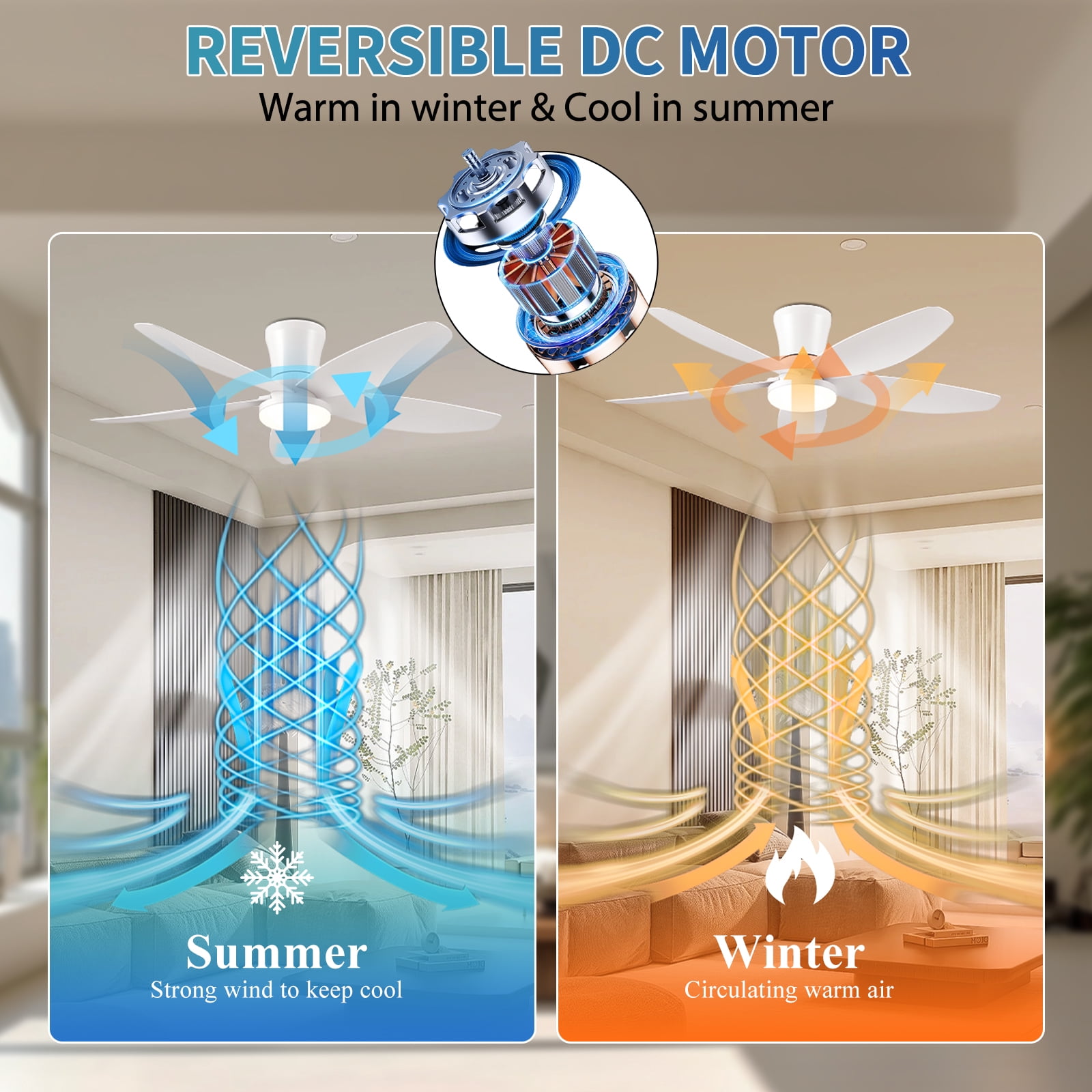 HAARAY 42 Inch Modern Ceiling Fan with LED Lights and Remote, Quiet DC Reversible Motor, 6 Speeds, 3 Color Temperatures (42 in) 28pu4