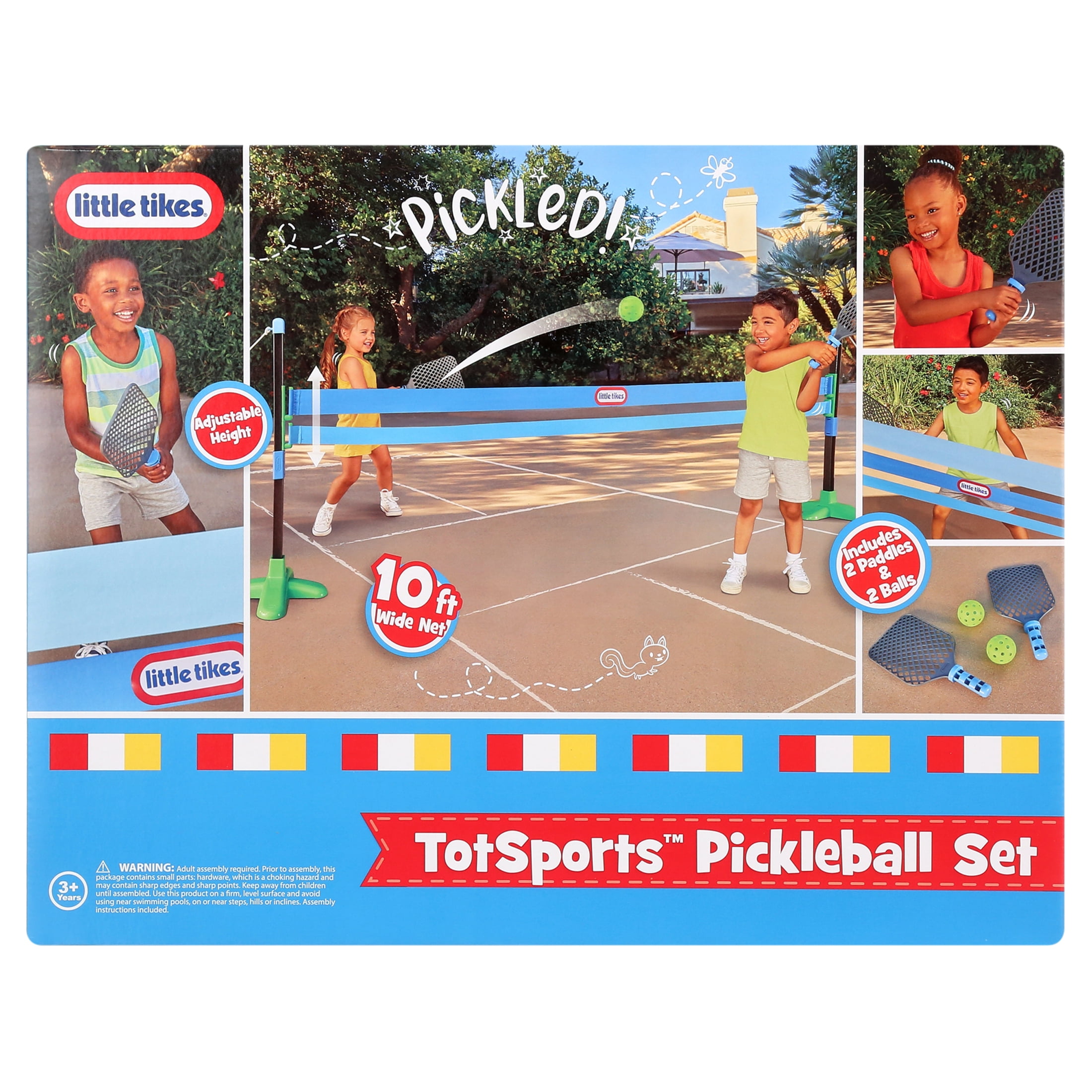 Little Tikes TotSports Pickleball Set, Adjustable Height Net with Paddles and Balls (Blue, 10 ft) evn64