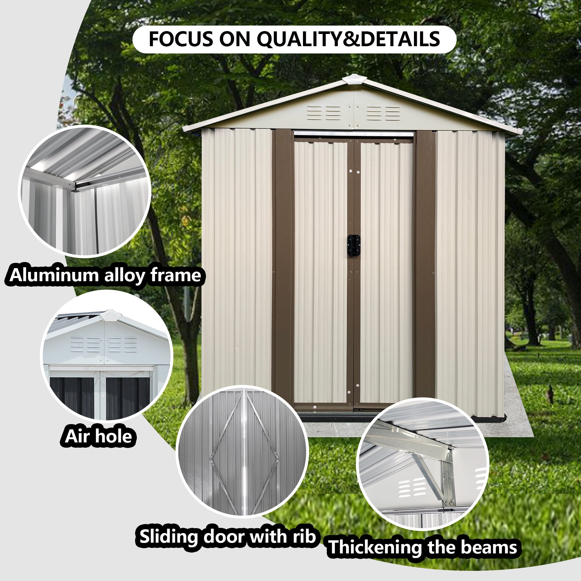 Leumius Outdoor Storage Shed with Pent Roof and Door (Beige, 5 ft x 3 ft) 5zy0d