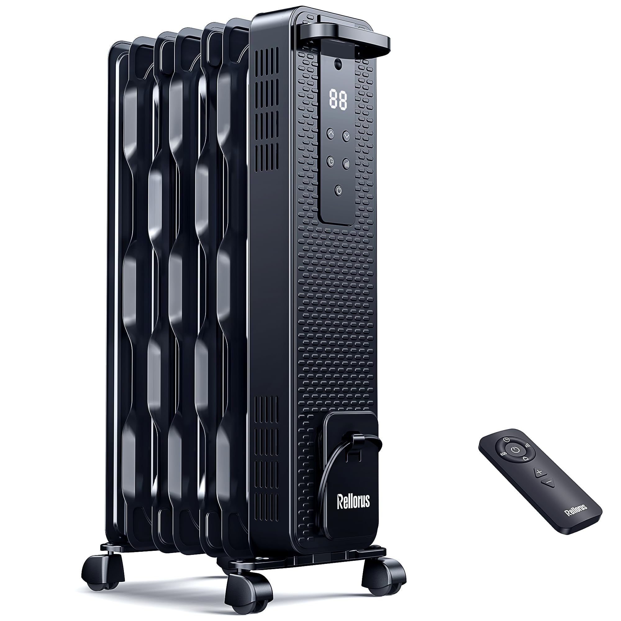 Party Zealot 1500W Electric Oil Filled Radiator Space Heater with Remote Control (Dark Grey, 25.18 in H) nq0b7
