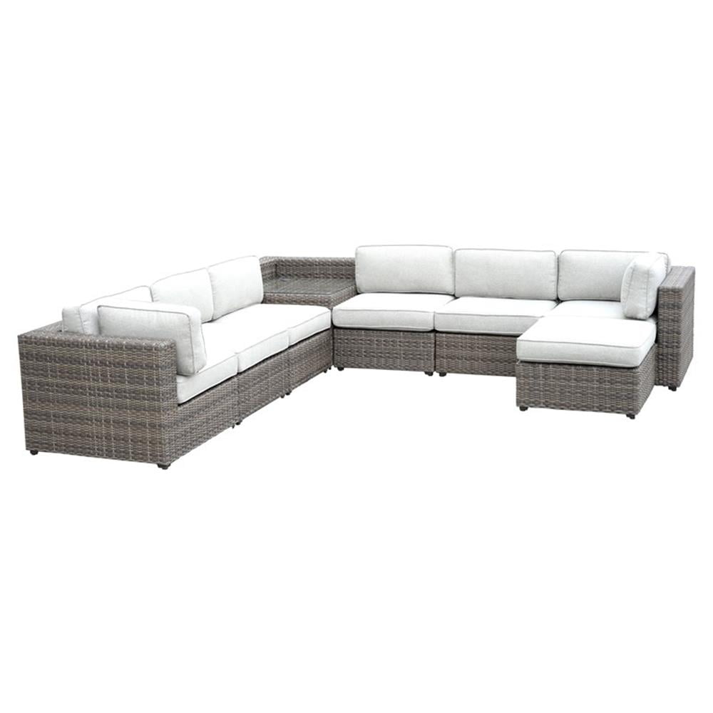 Bowery Hill Contemporary 7-Piece Wicker Sectional Set (Driftwood Gray, 7-Piece) ybcp9