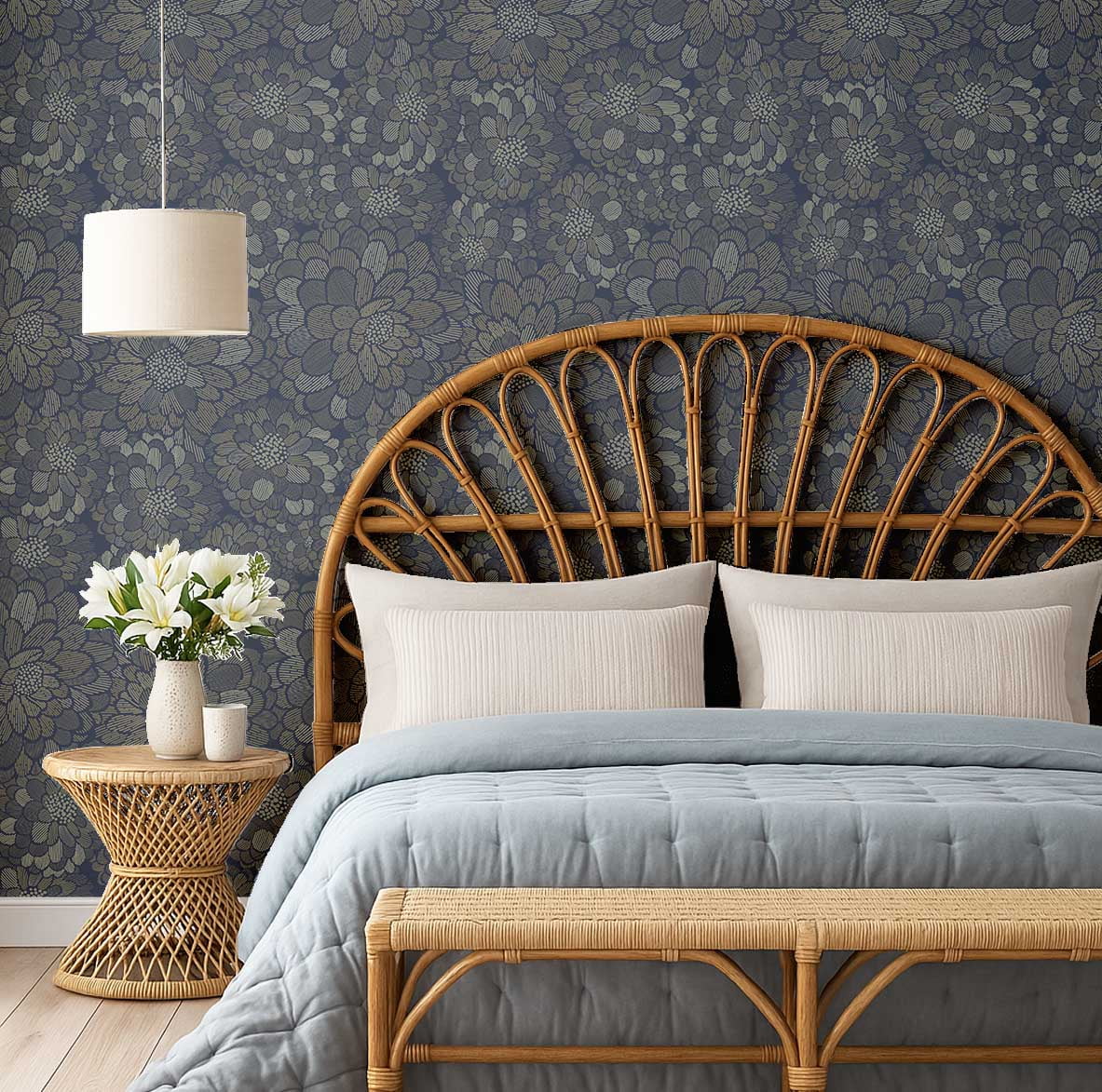S4Sassy Peel and Stick Floral Wallpaper, Removable Vinyl Wall Covering for Home Decor (Blue, 25 in x 120 in) 0k48k
