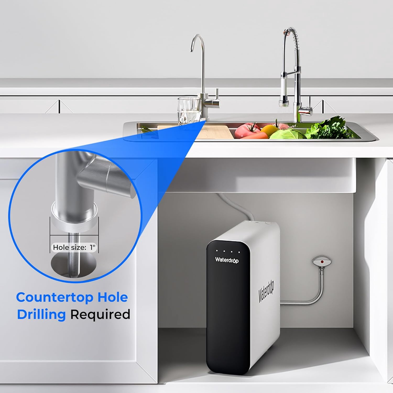 Waterdrop TSU 3-Stage Under Sink Water Filtration System (White, 4.68 in x 13.97 in x 14.81 in) 29zij