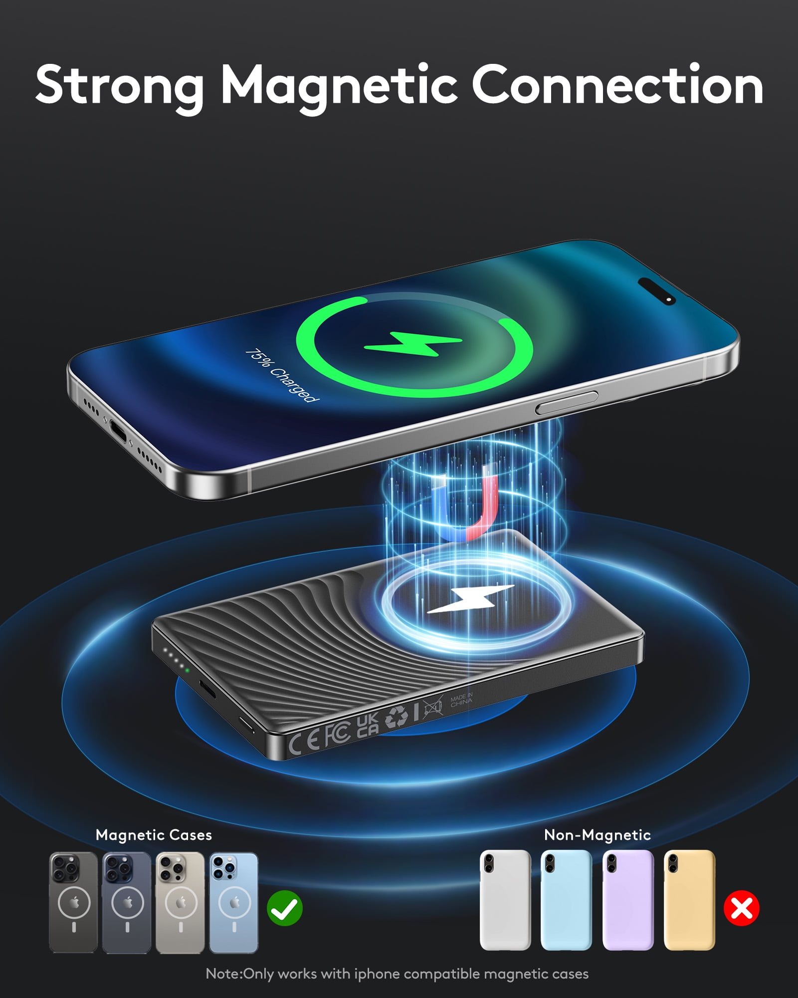 MUGO Magnetic Portable Charger 10000mAh Ultra Slim Wireless Power Bank 20W Fast Charging (Black, 10000mAh) uaggr