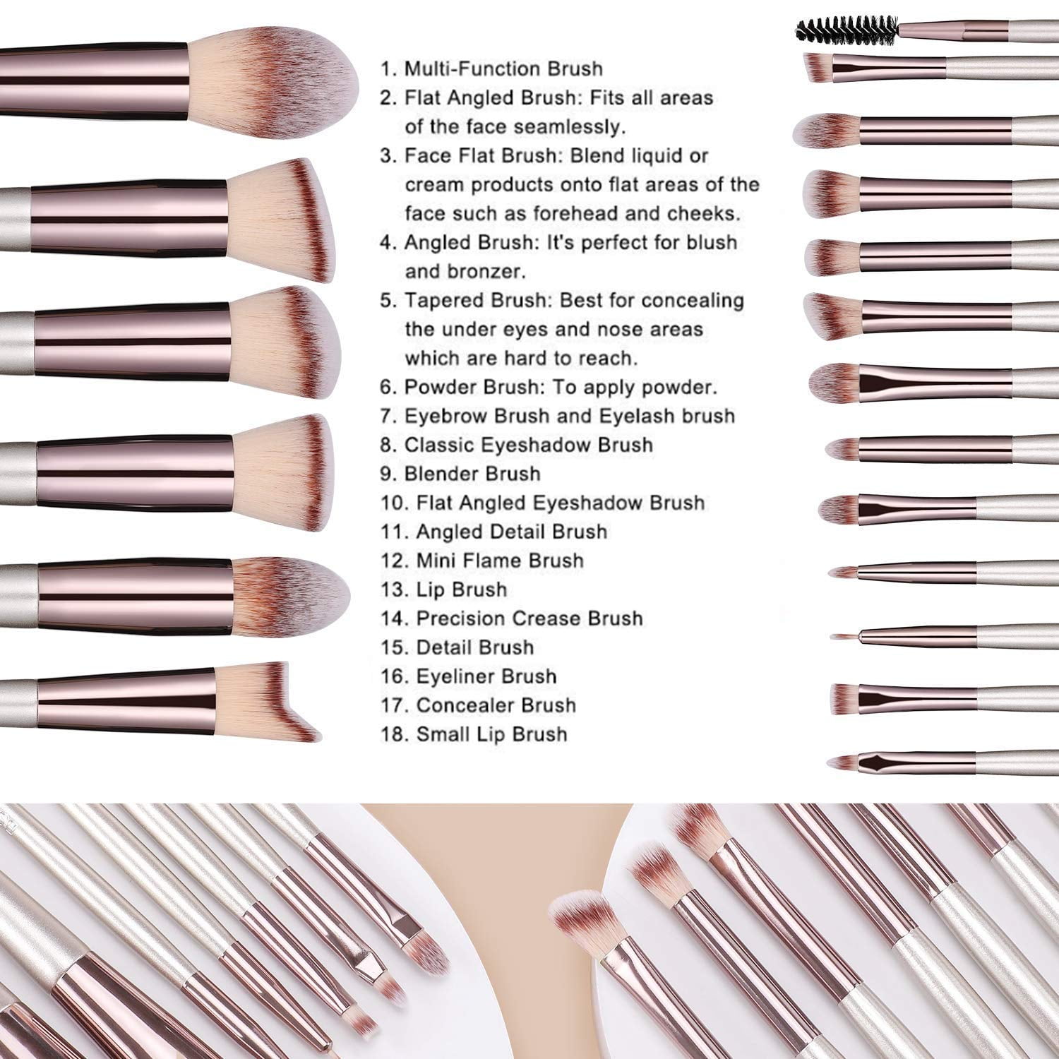 BS-Mall Makeup Brush Set 18-Piece Professional Synthetic Foundation Powder Eye Shadow Blush Kit (Champagne Gold, 18-Piece) v9phy