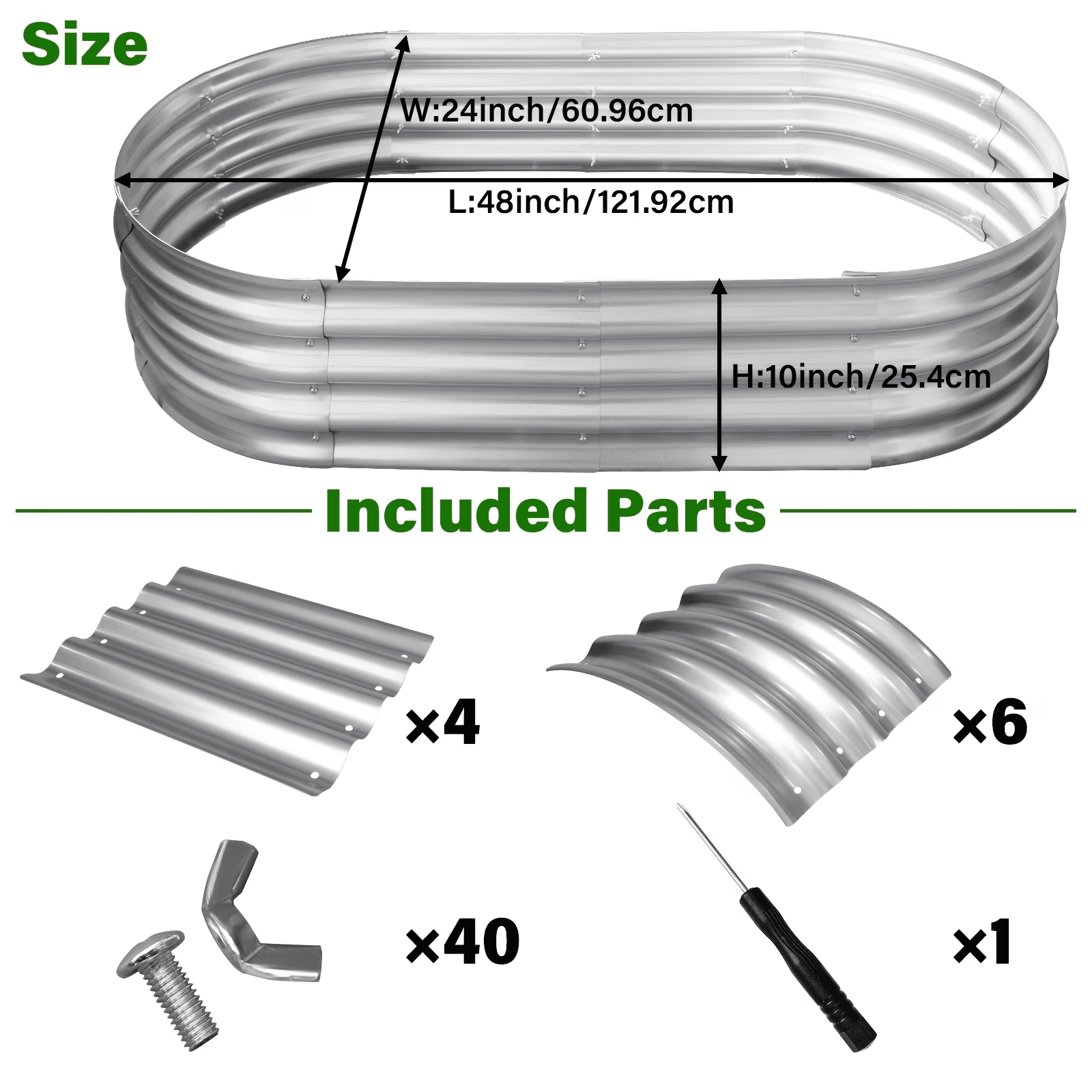 HGD Raised Garden Bed Kit Oval Galvanized Metal (Silver, 2 Pack, 48 in x 24 in x 12 in) q9o9o