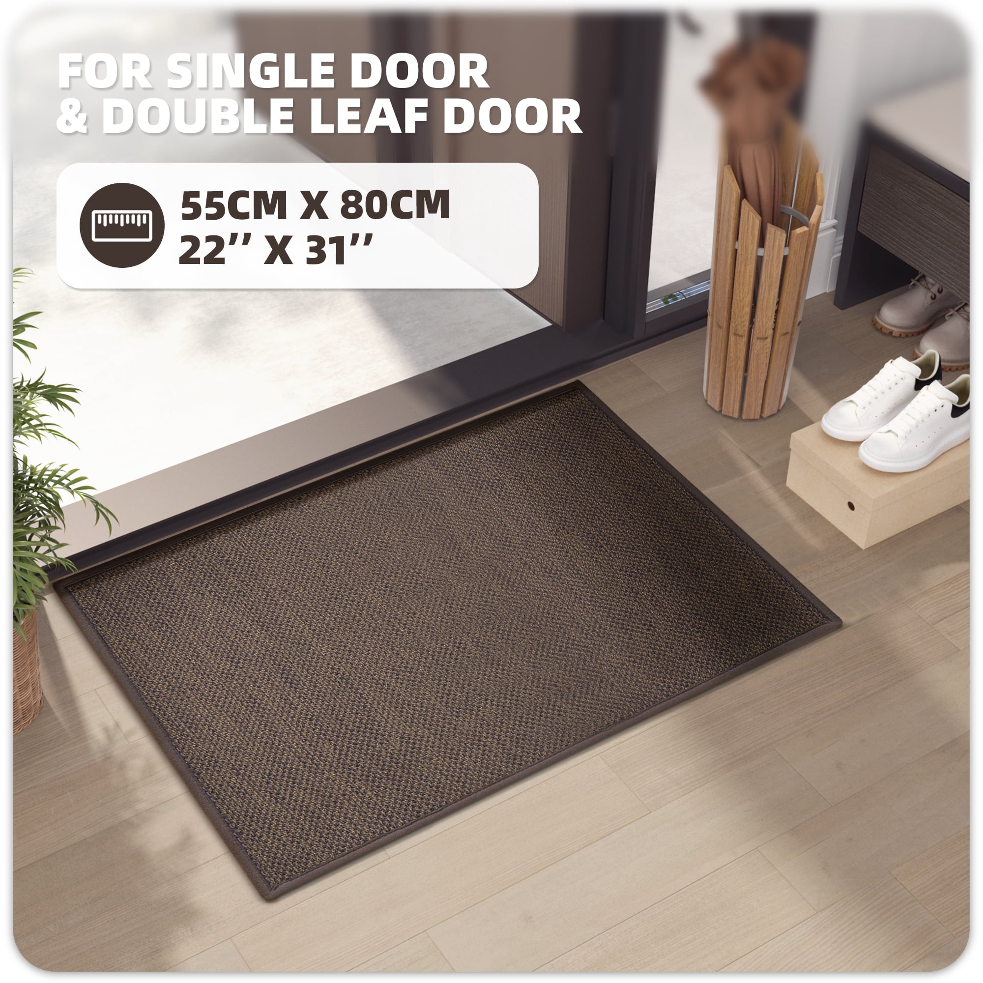 PABUBE Indoor Doormat, Non-Slip Absorbent Entryway Rug for Home Entryway, Washable Low-Profile Floor Mat (Brown, 22 in x 31 in) wqzwo
