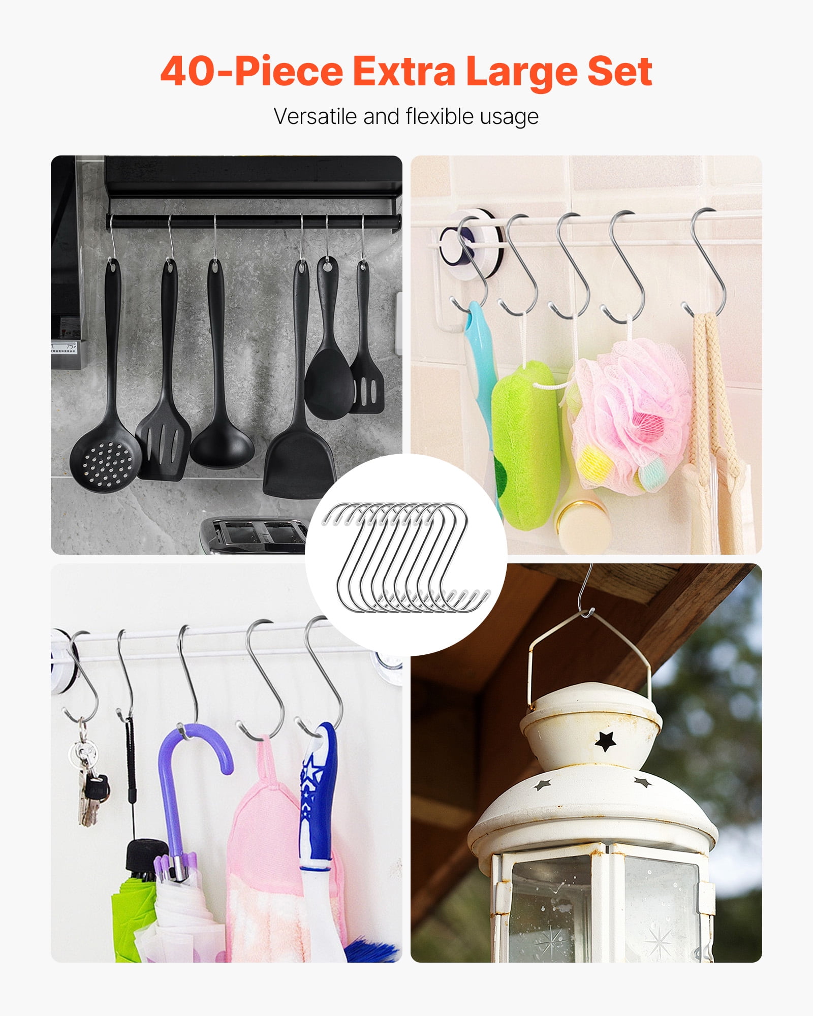 VEVOR S Hooks Heavy Duty Stainless Steel Hanging Hangers for Kitchen and Closet (Silver, 40 Pack, 3.4 in) yc0zg