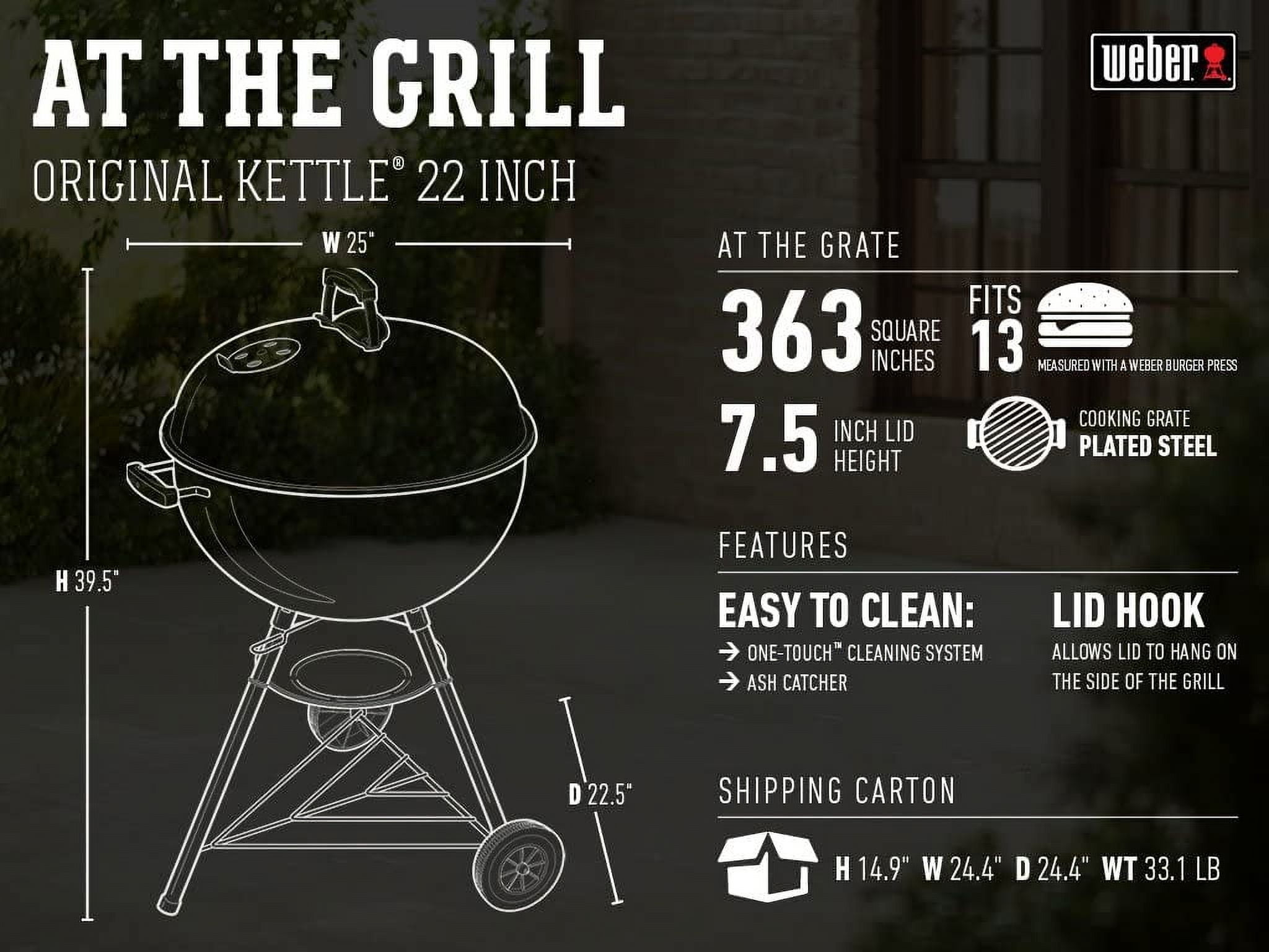 Classic Large Square Charcoal Barbecue Kettle Grill with Wheels (Red, 22 in) jsrlv - Image 13