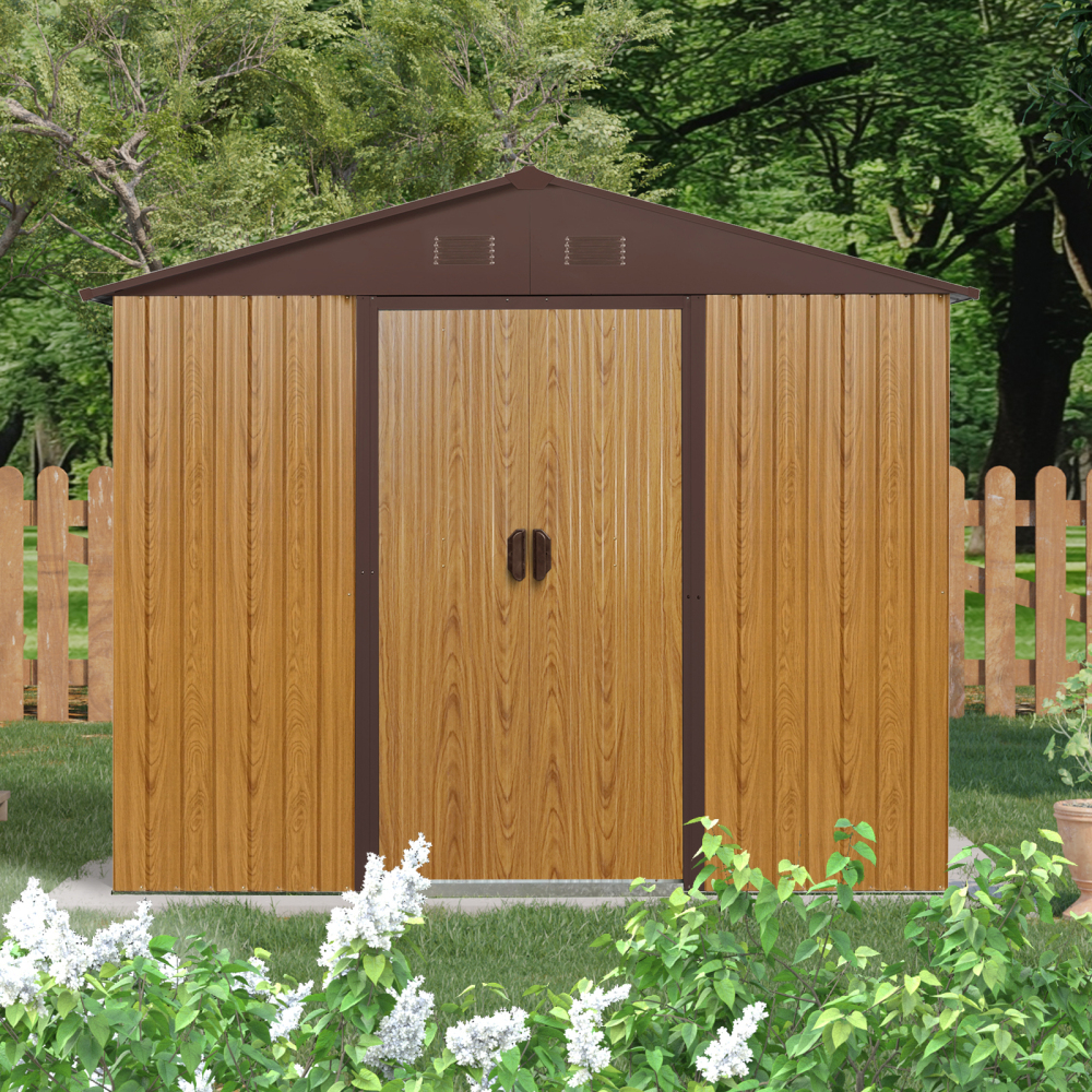 Generic Outdoor Metal Storage Shed with Sliding Door and Anti-Rust Frame (Brown, 8 ft x 4 ft) 4kefm