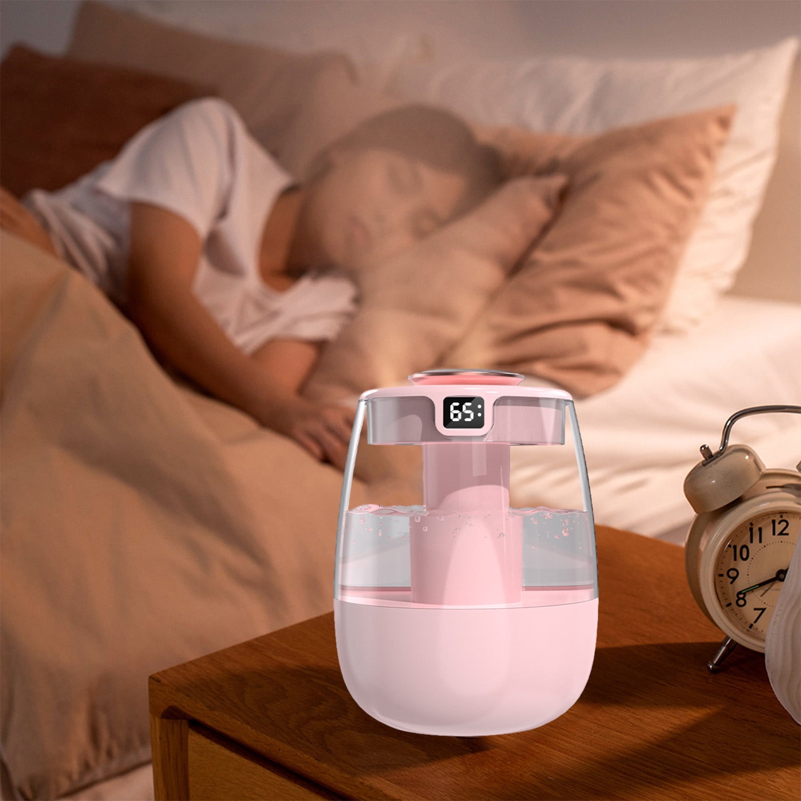JikouIivo Ultrasonic Humidifier for Bedroom with Humidity Display and Night Light (Pink, 67.6 fl oz) lan4m