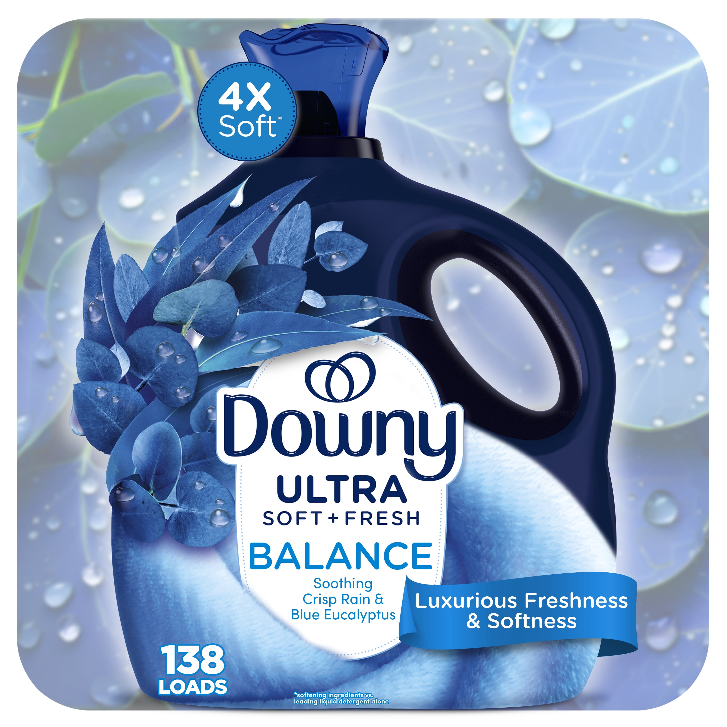 Downy Ultra Soft Liquid Fabric Softener, Crisp Rain & Blue Eucalyptus Scent, Long-Lasting Freshness (Blue, 93 fl oz) 8mmqf