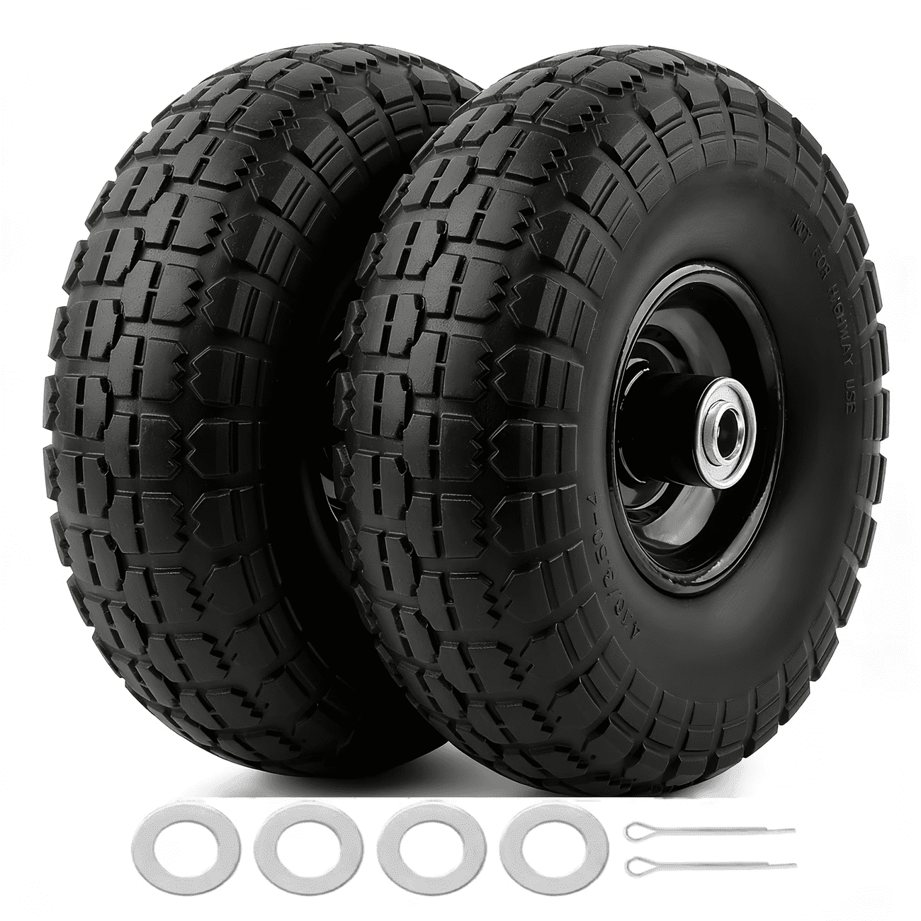 LIALEX 10-Inch Solid Rubber Replacement Wheels for Utility Carts and Hand Trucks (2-Pack, 3.50-4 Tire Size, 5/8-Inch Bearings) 1gb90