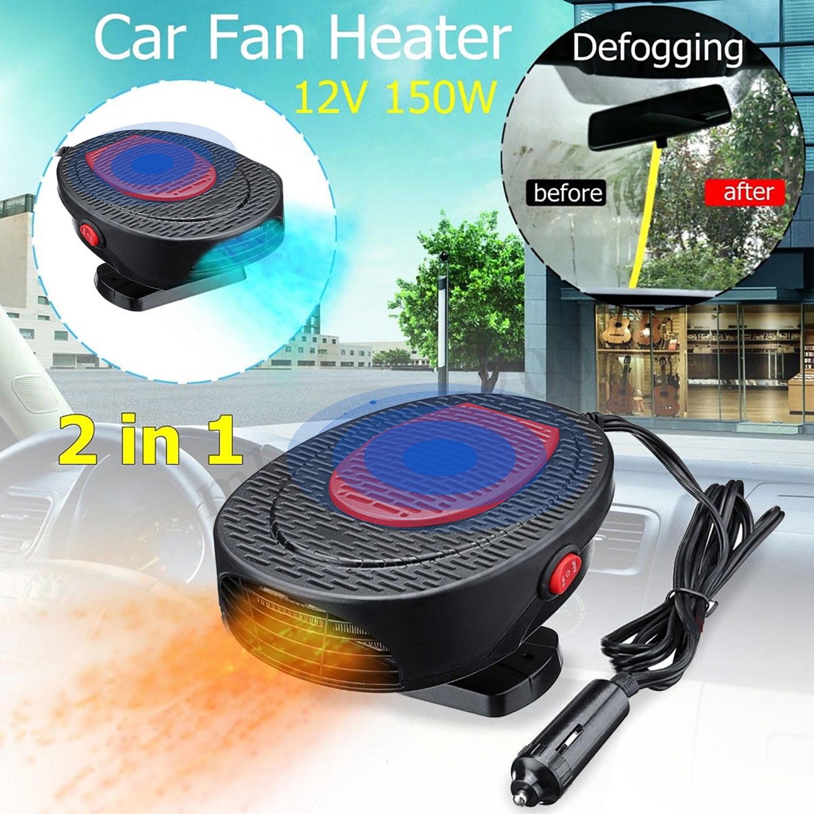 ZFYXGS Portable Car Heater Defroster (Black, 12V/24V) xjmja