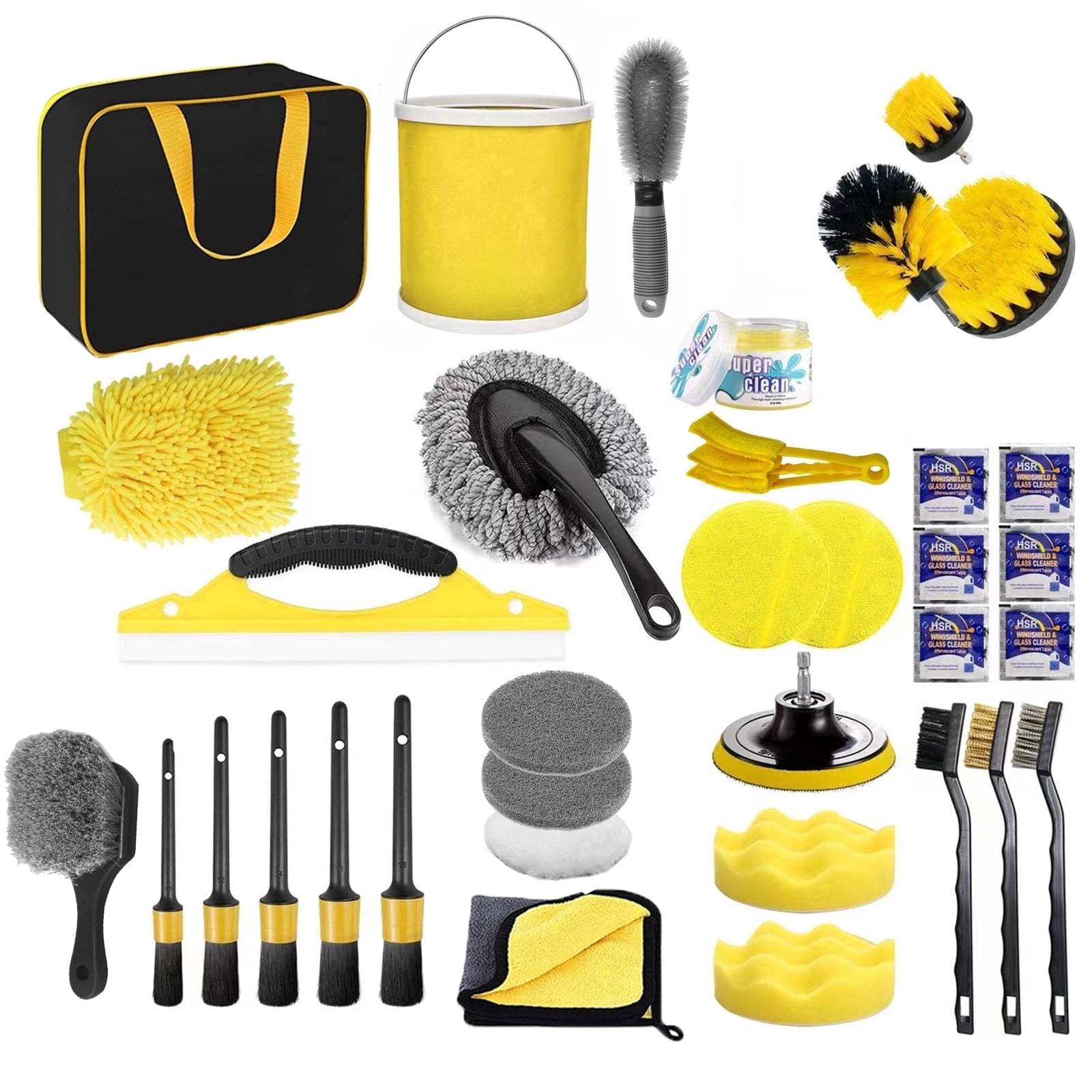STORGENER 35-Piece Car Detailing Kit, Professional Auto Cleaning Brush Set for Interior, Exterior, and Wheels (Yellow, 35-Piece Set) 3zawh