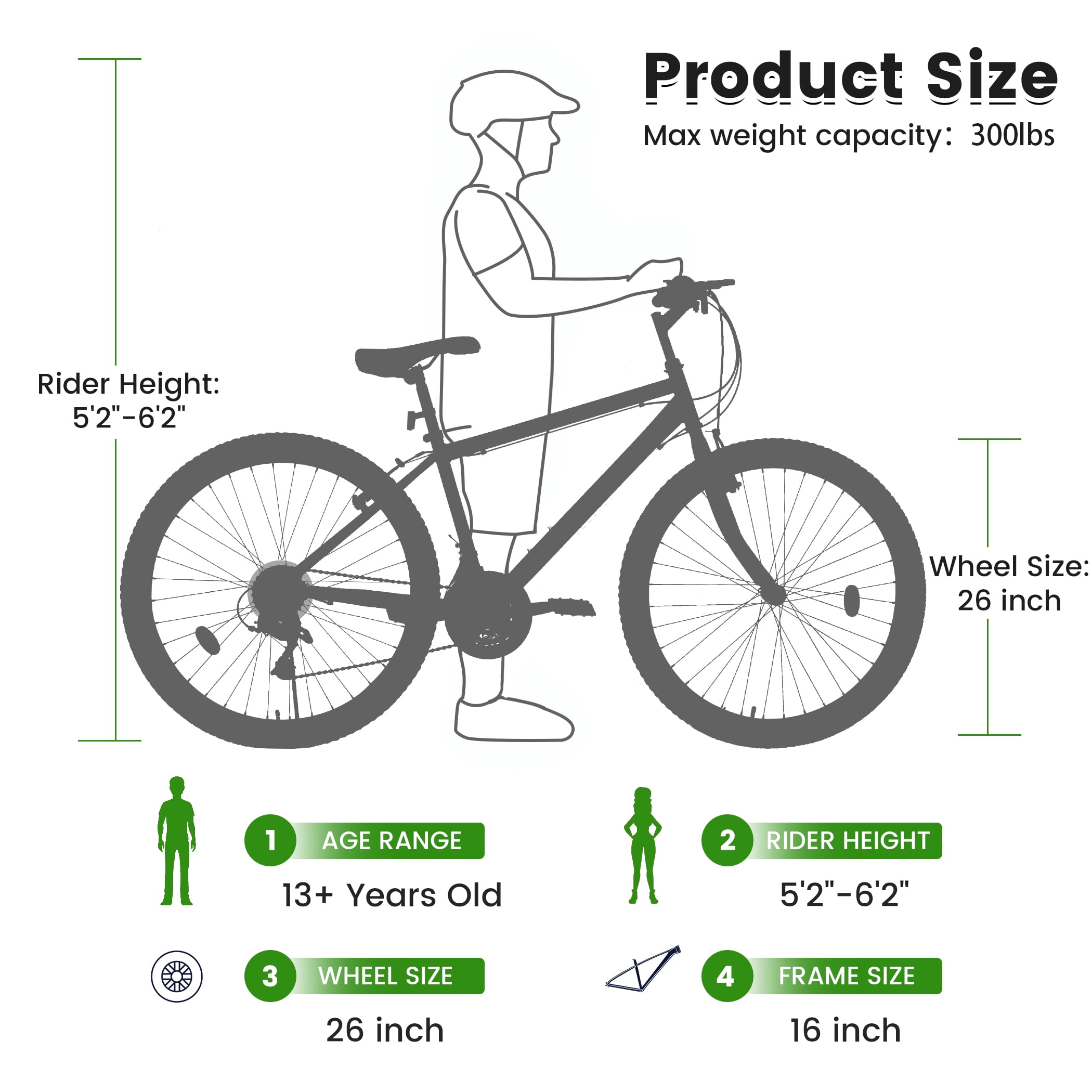 Ecarpat Mountain Bike 26 Inch High-Carbon Steel Frame 21-Speed Adult Sport Bicycle (Green, 26 in) 2citv
