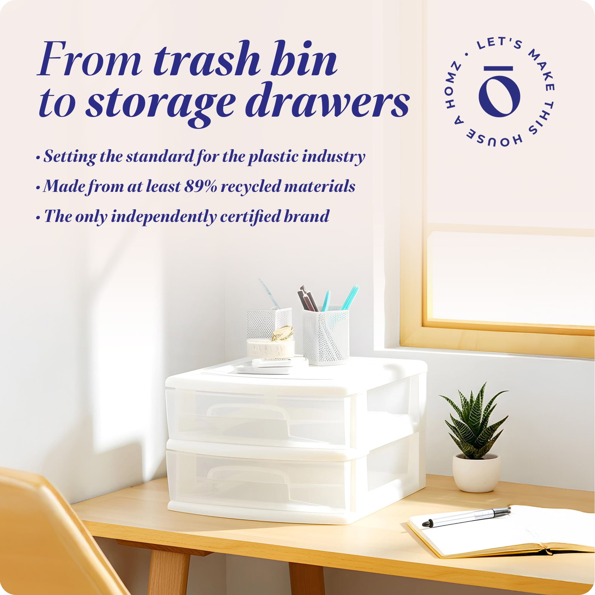 Homz Plastic 2-Drawer Medium Storage Cart Organizer with Clear Drawers (White, 2-Pack) x8qv8