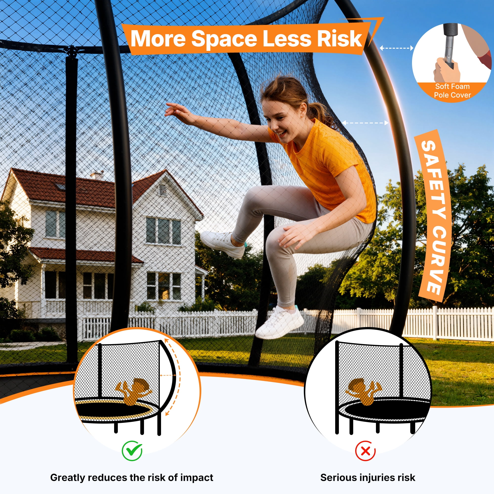 MERACH 14ft Pumpkin Outdoor Trampoline with Safety Enclosure Net, Basketball Hoop & Ladder (14 ft) kqwqo