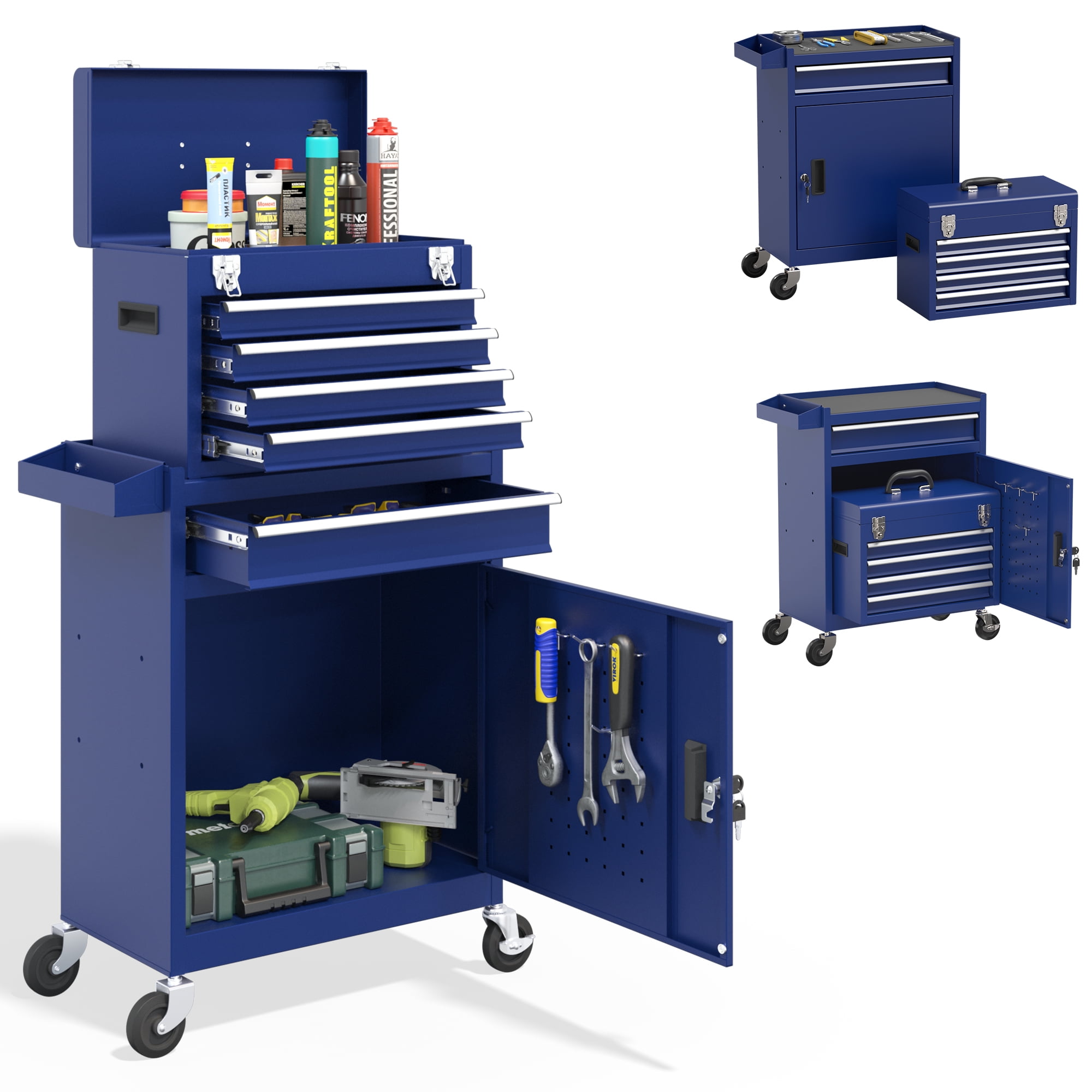 Odaof 5-Drawer Mechanic Tool Chest, Heavy-Duty Rolling Tool Cabinet with Locking System (Dark Blue, 20.67 in x 11.02 in x 41.14 in) nx7xr