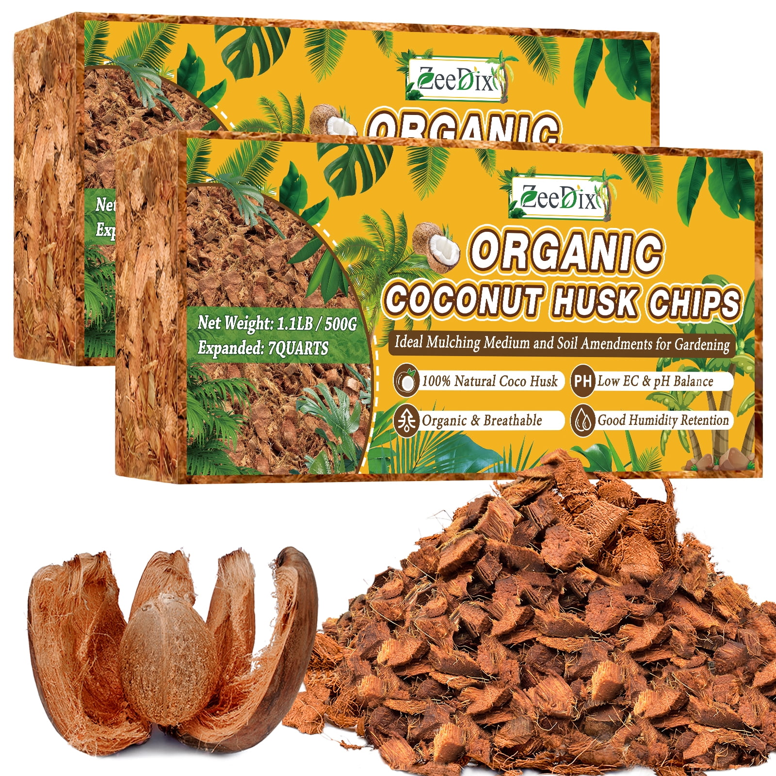 ZeeDix Coco Coir Chips Organic Growing Medium for Plants (Natural, 2.2 lb Total) j4d5u