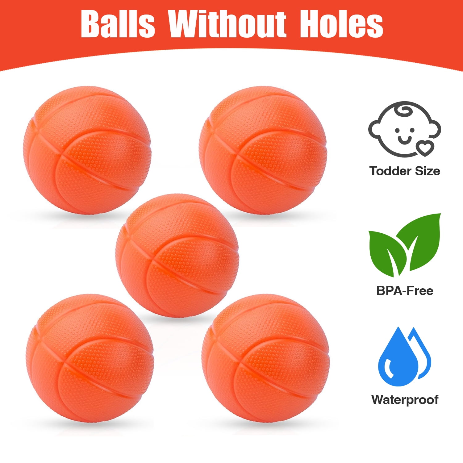 Liegorji Bathtub Basketball Hoop Set with 5 Floating Balls (Orange, 1 Set) 9pu2x