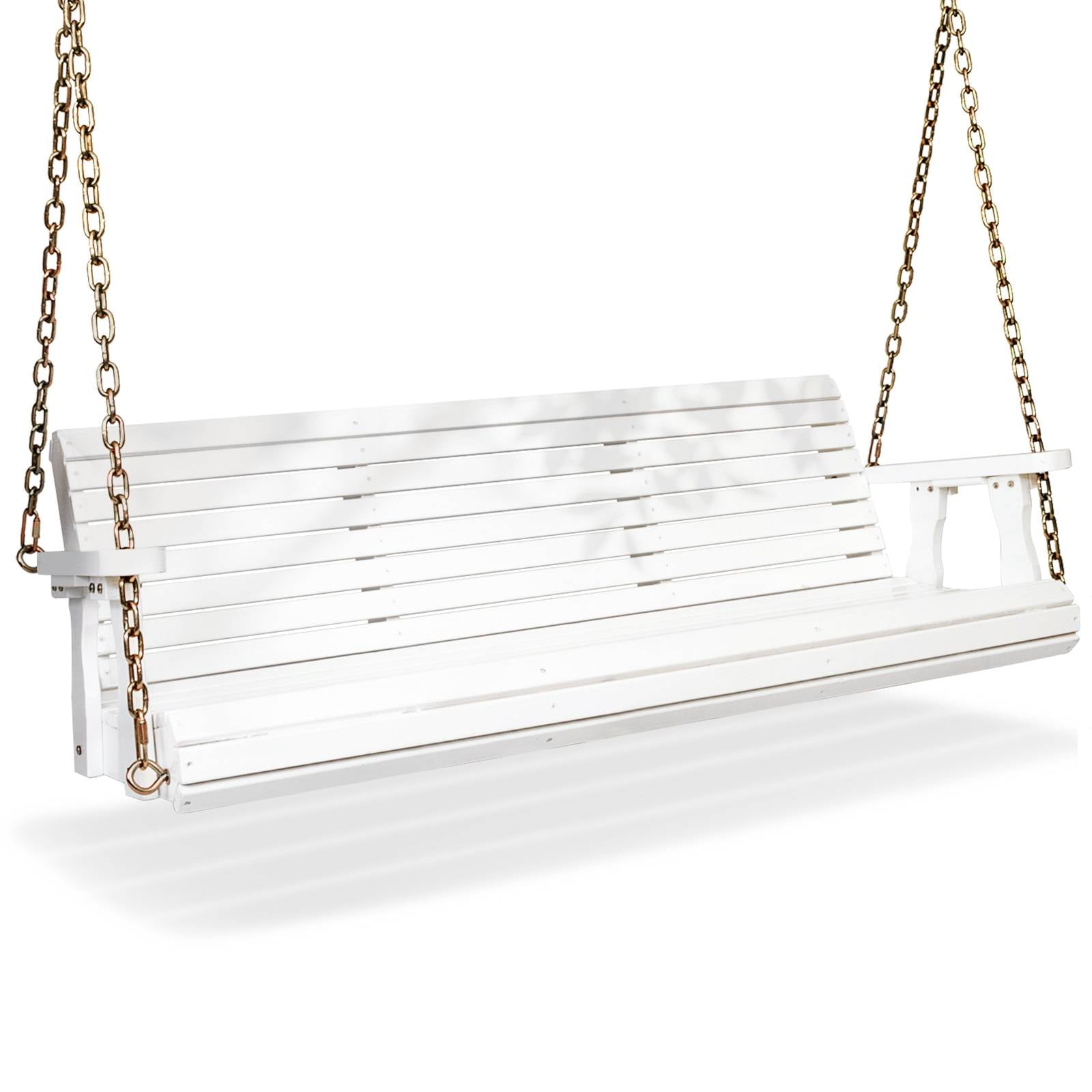 Zimtown Wooden Porch Swing Bench, Heavy-Duty Outdoor Hanging Chair with Chains (White, 5 ft) bi4zv