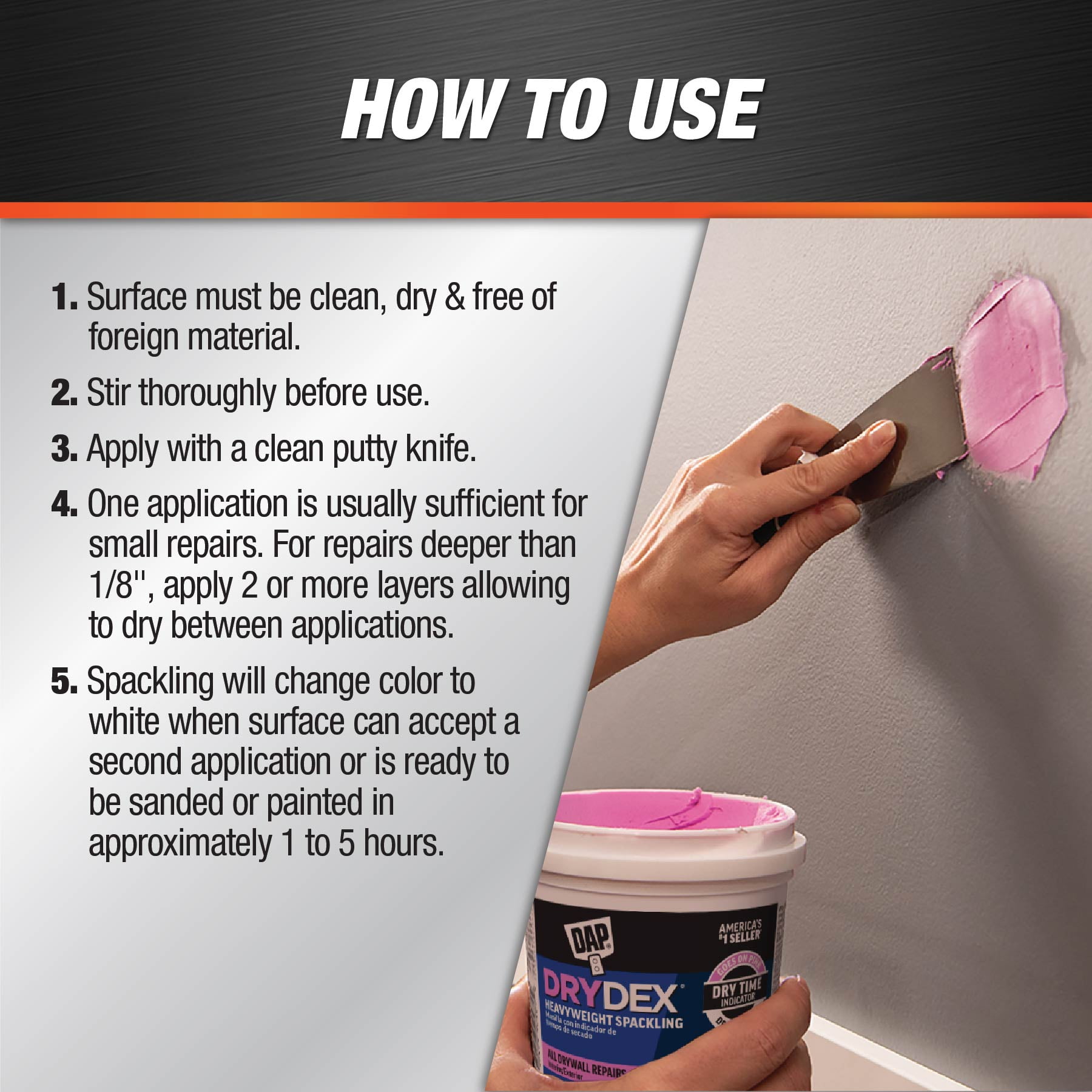 DAP DryDex Spackling Patch Kit with Dry Time Indicator (Pink to White, 8 oz) 7tqo2