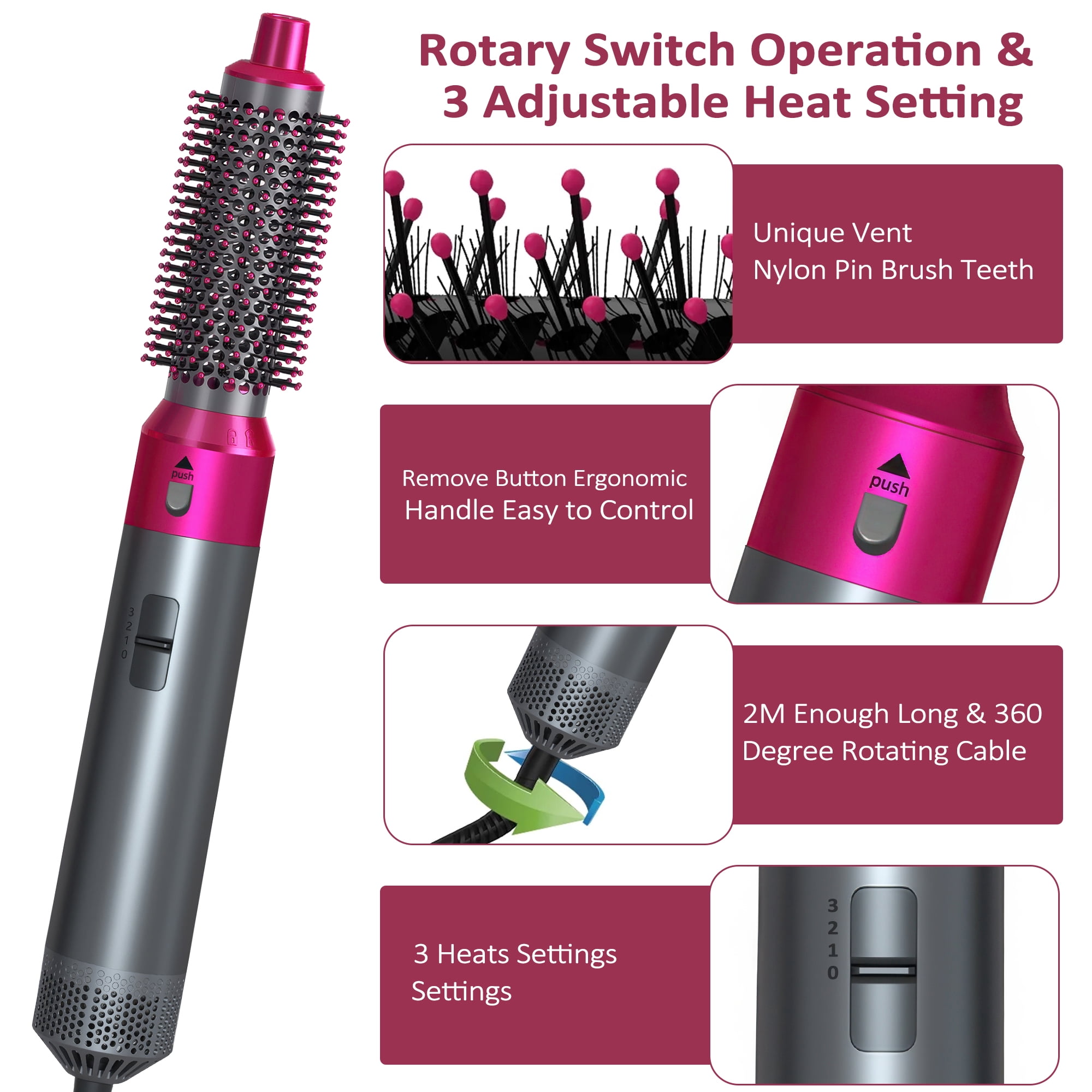 WANDOBAO 5-in-1 Hot Air Brush Hair Dryer Styling Tool Set (Gray) xc3gy