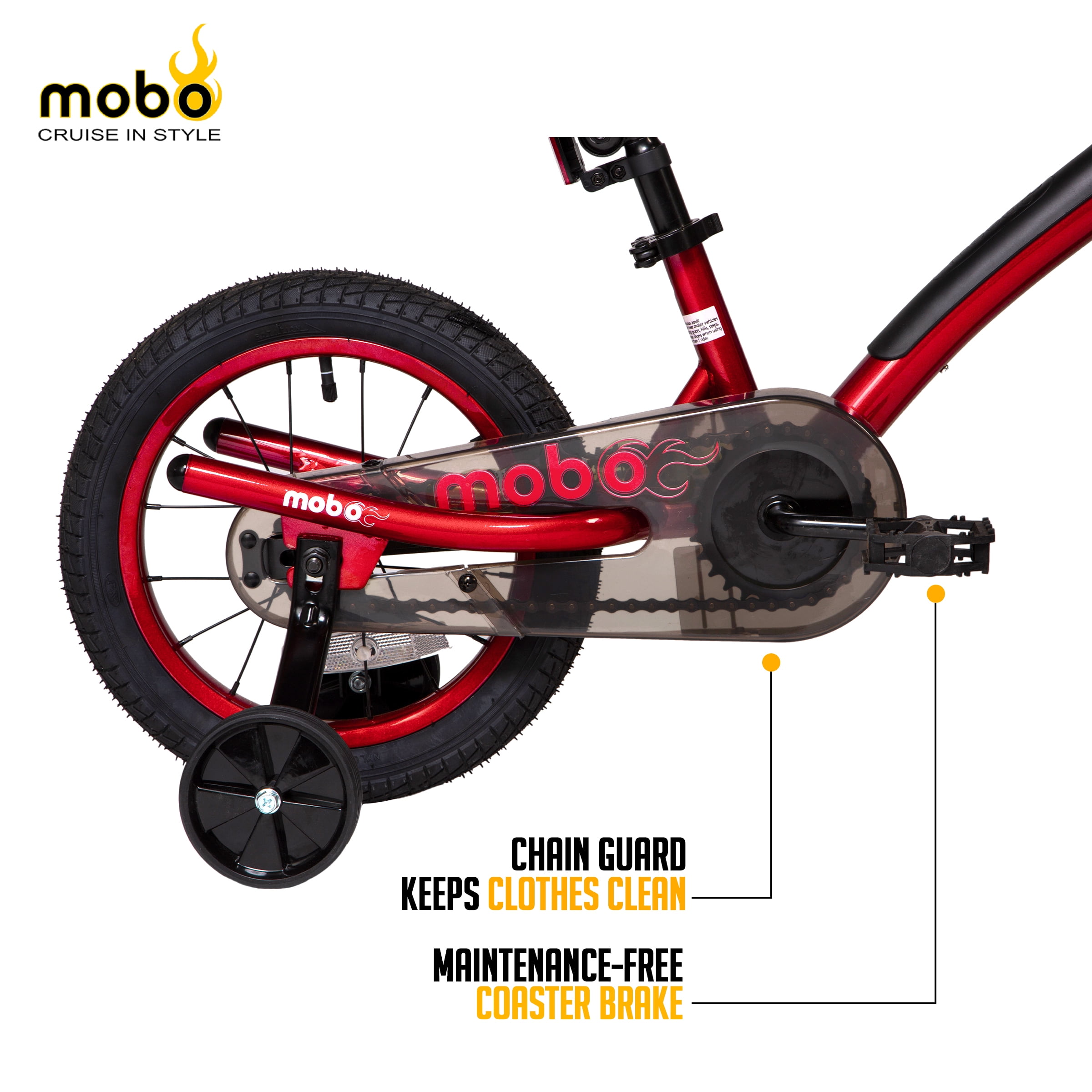 Mobo Kids Bike with Training Wheels for Toddlers, Adjustable Handlebars and Seat (Red, 14 in) lvavm