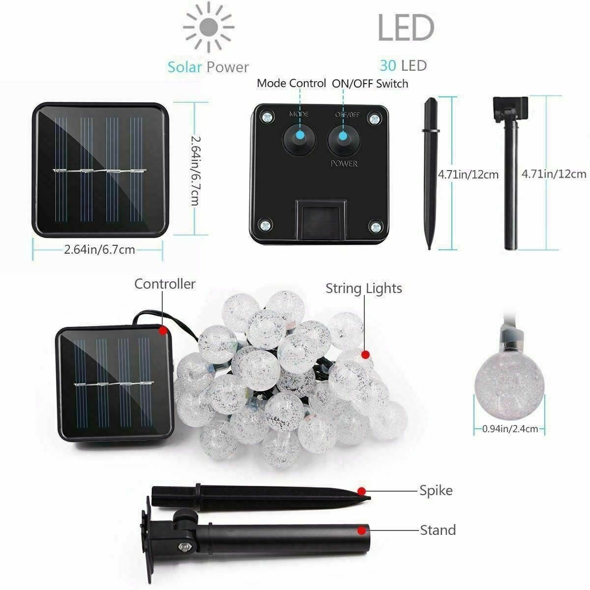 TUOREN LED Solar String Lights Outdoor Waterproof Fairy Lights for Garden and Patio (Cold White, 20 ft) z1lfh