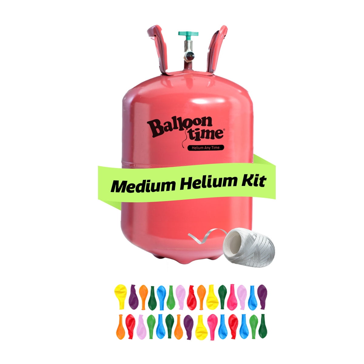 Balloon Time Helium Tank Kit for Party Decorations with Ribbons and Balloons (Medium, 8.9 cu ft) 6ayji