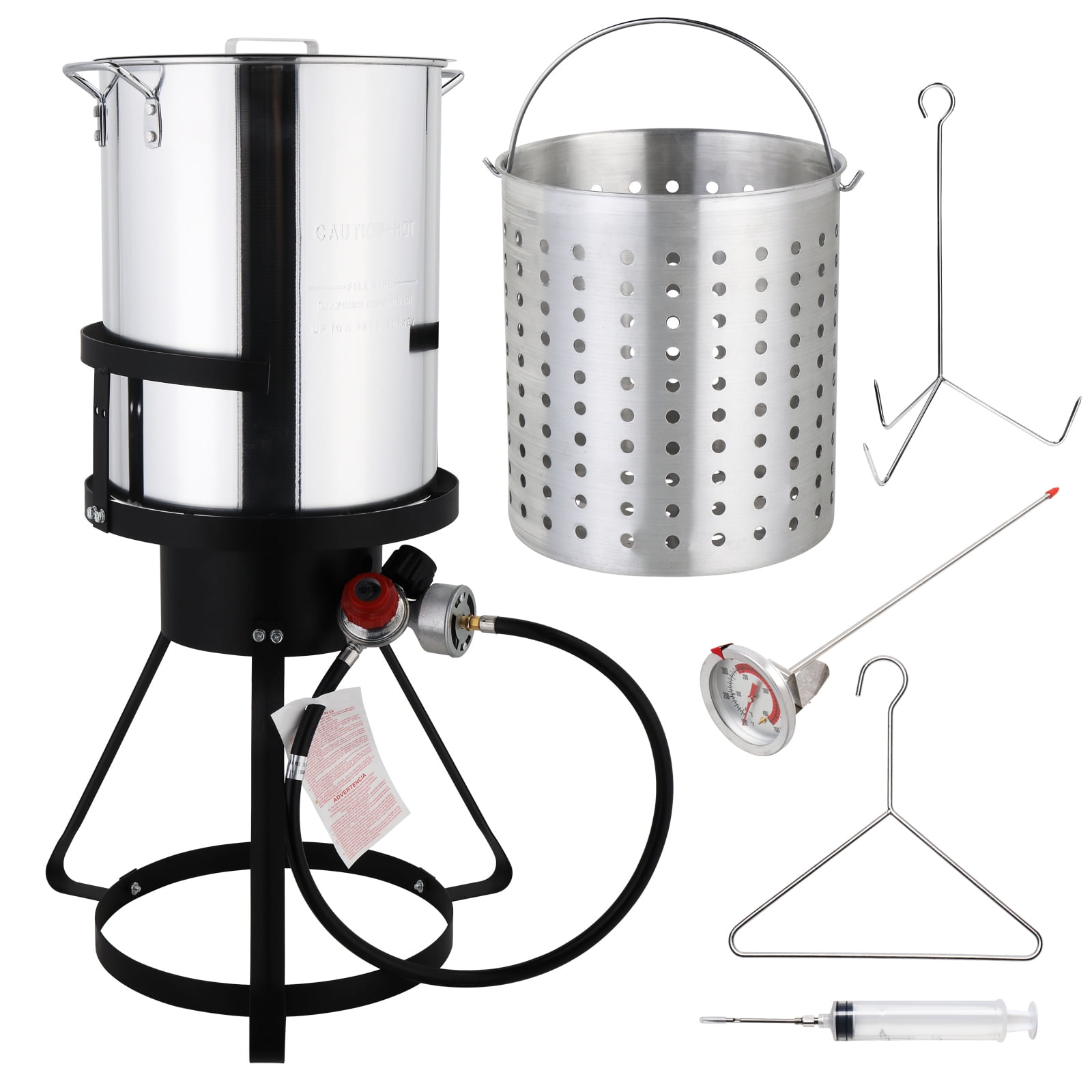 BAYUELSWU 30QT Turkey Deep Fryer Pot Set with 55,000BTU Propane Stove and Basket (Silver, 30 qt) wv0mp