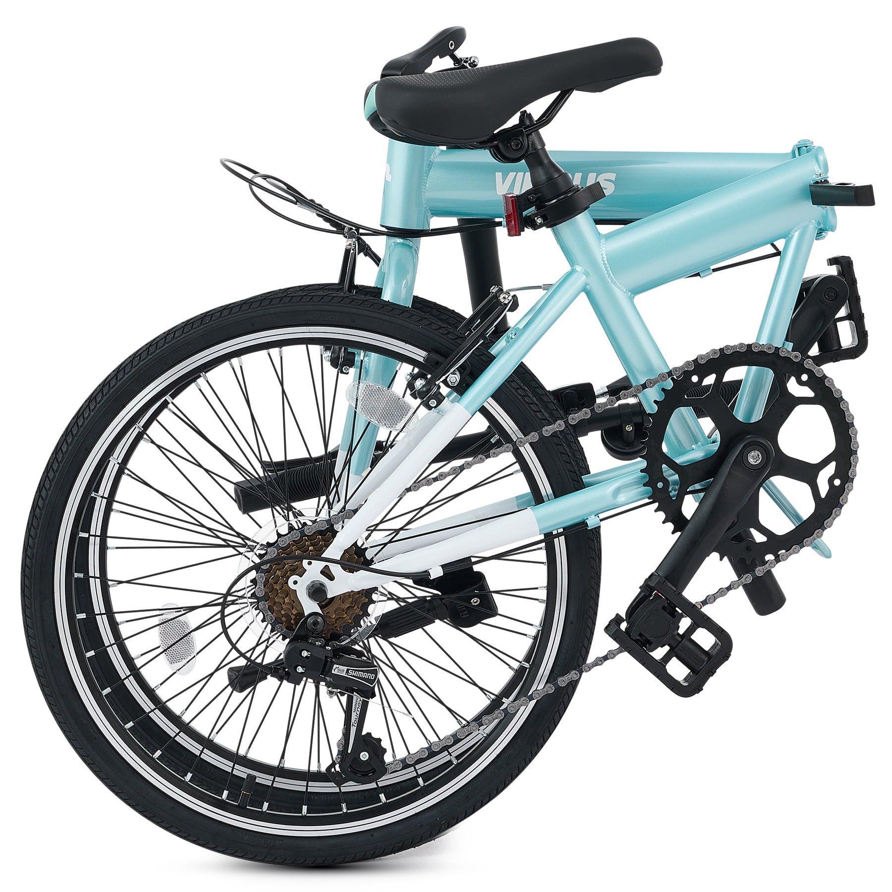 Viribus 20 in Adult Folding Bike, 7-Speed City Commuter Bicycle with Adjustable Saddle (Mint, 20 in) sx05e