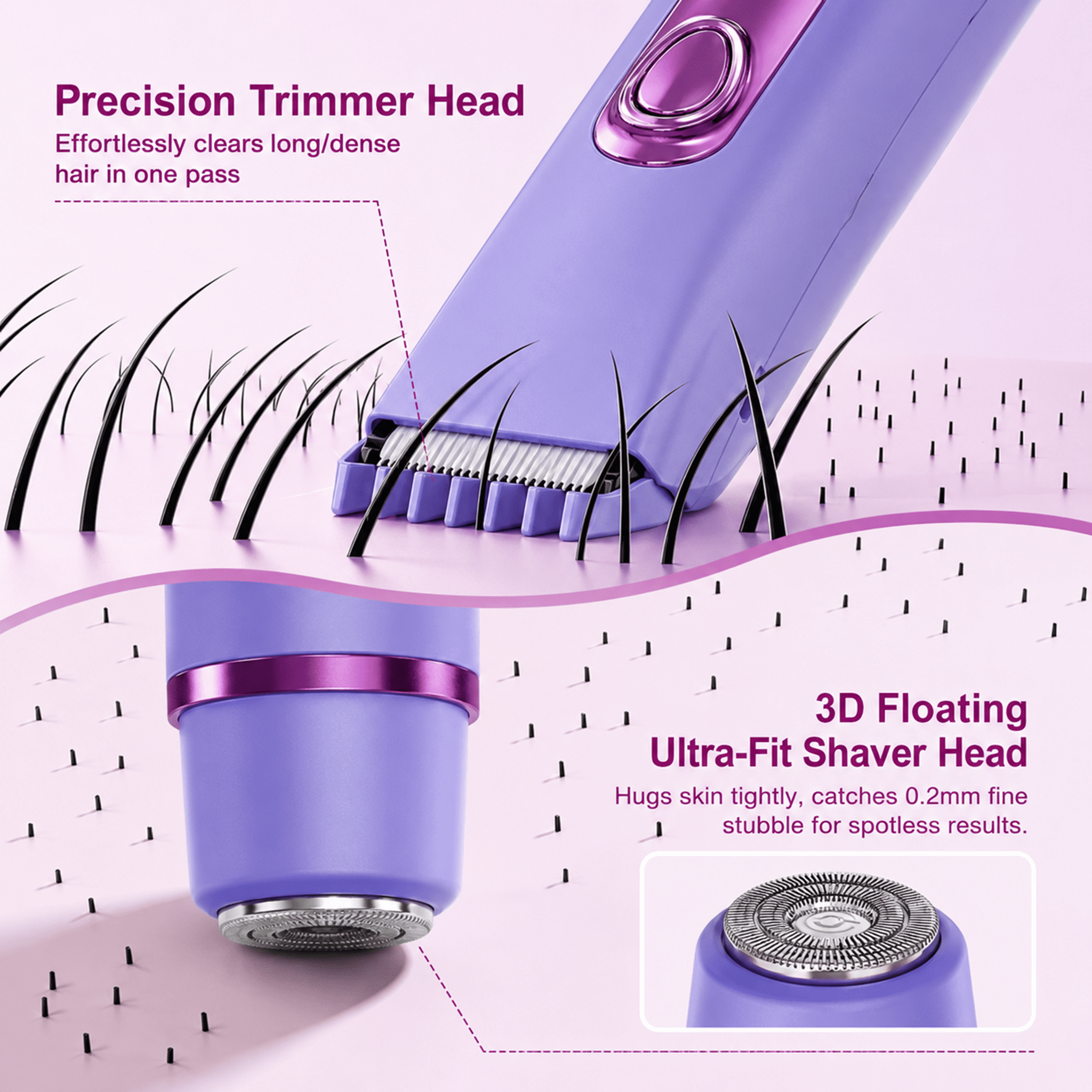 JUUTREN 2-in-1 Electric Bikini Trimmer for Women, Rechargeable Waterproof Shaver for Face and Body (1 Count) 4houk
