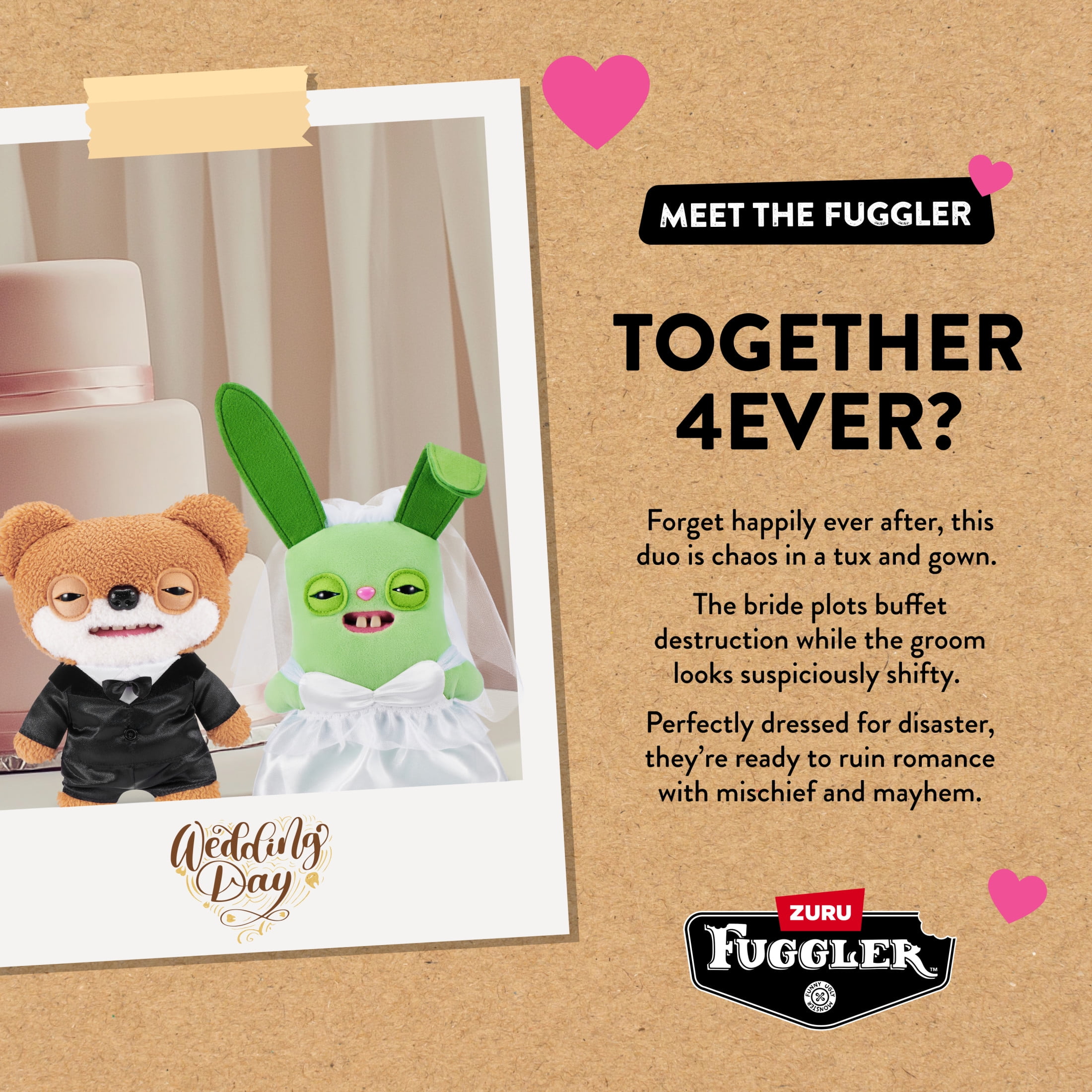 Fuggler Wedding Fuggs Plush Toy Set, Funny Ugly Monster Stuffed Animals (2-Pack, 9 in) bgynh