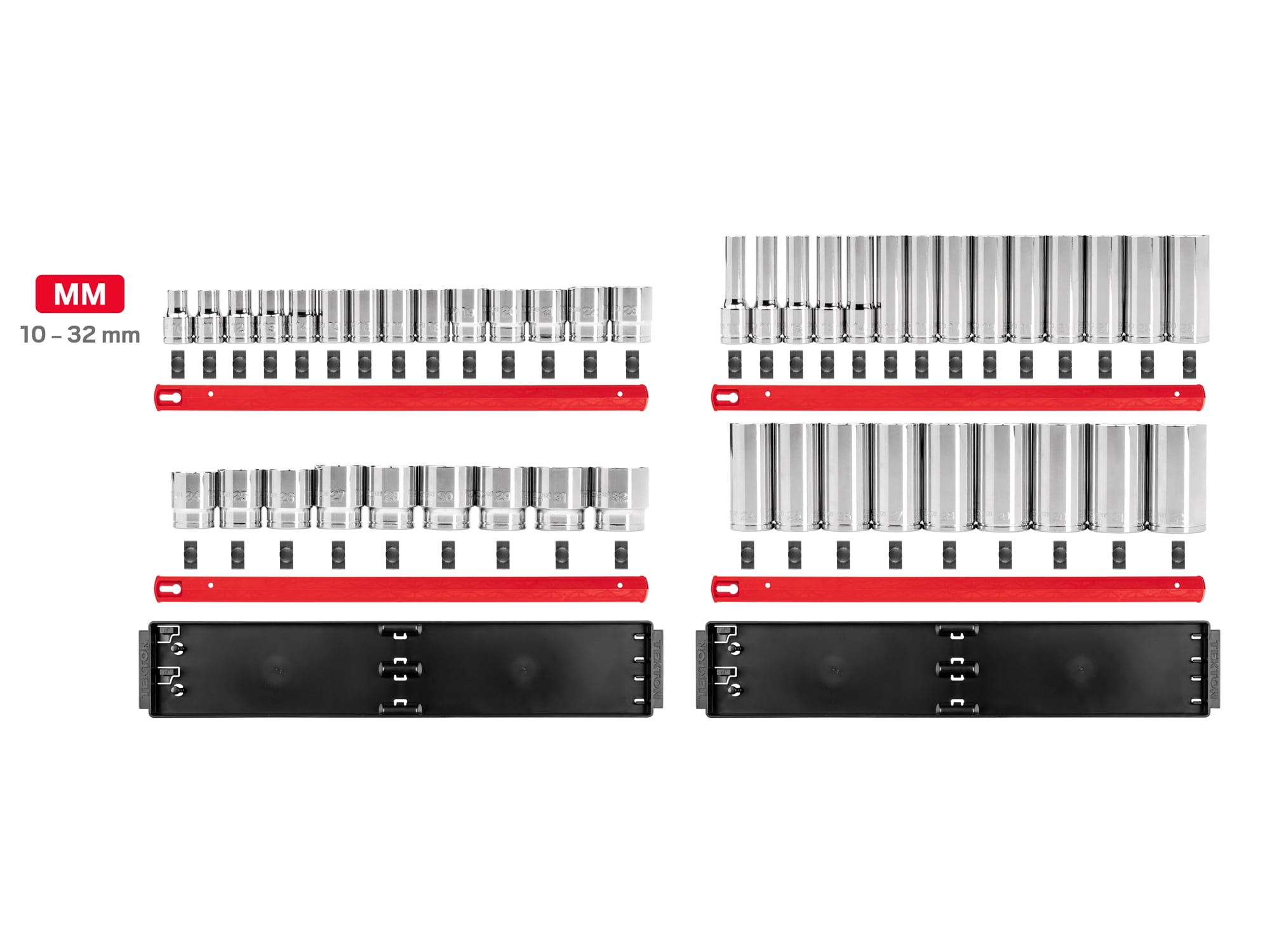 TEKTON 1/2 in. Drive Shallow and Deep 12-Point Socket Set, Chrome-Plated Steel (46-Piece) gacvm