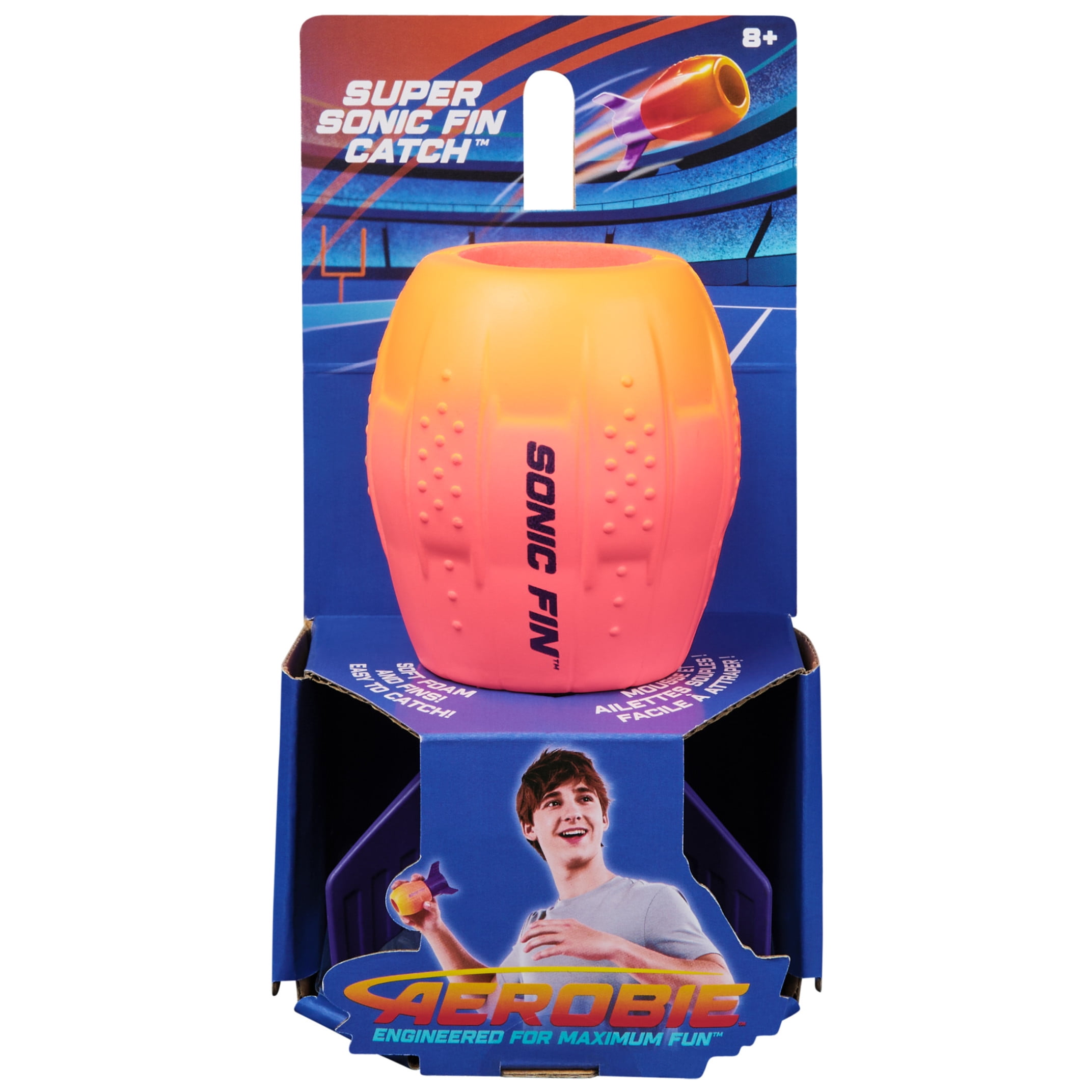 Aerobie Super Sonic Fin Catch Football, Gyroscopic Throwing Toy for Outdoor Play (Blue, 5.25 in) dr38e